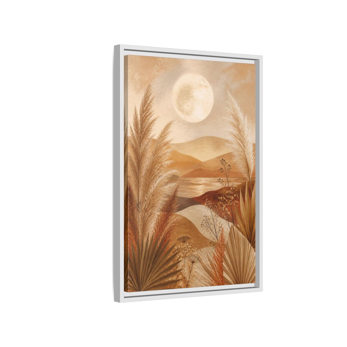 Side Mockup 1. Boho Pampas Meadow shown as framed canvas print
