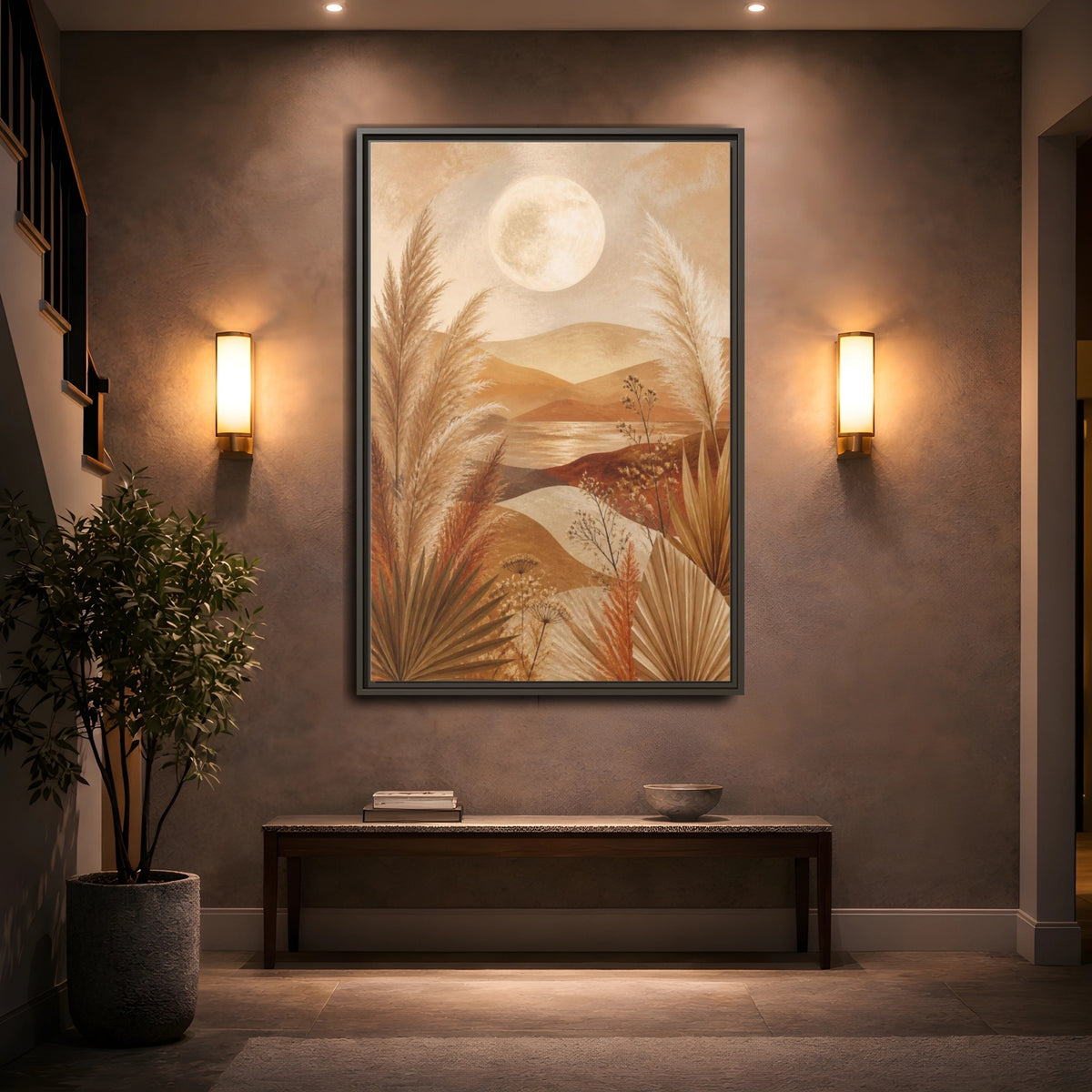 Mockup 2. Boho Pampas Meadow shown as framed canvas print