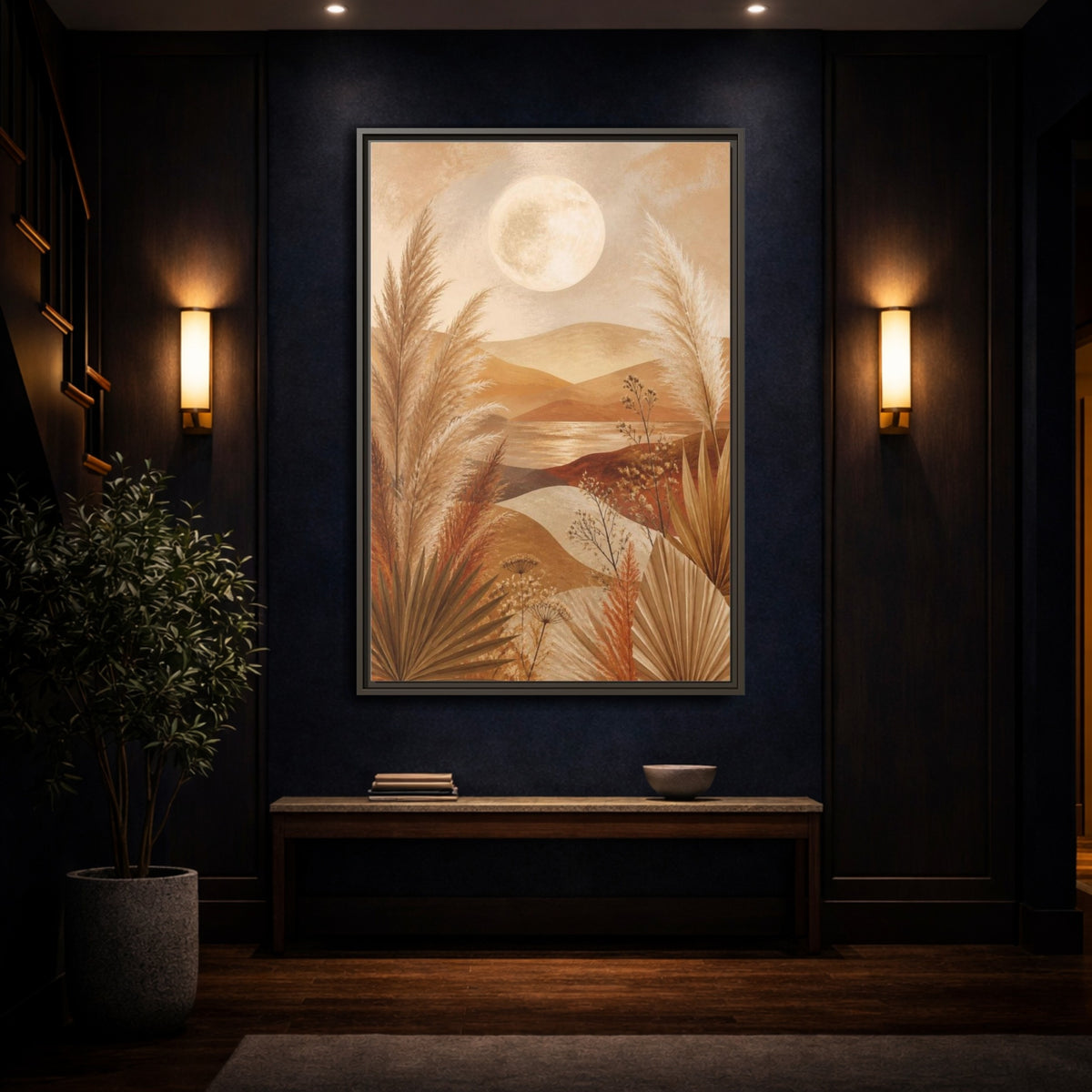 Mockup 4. Boho Pampas Meadow shown as framed canvas print