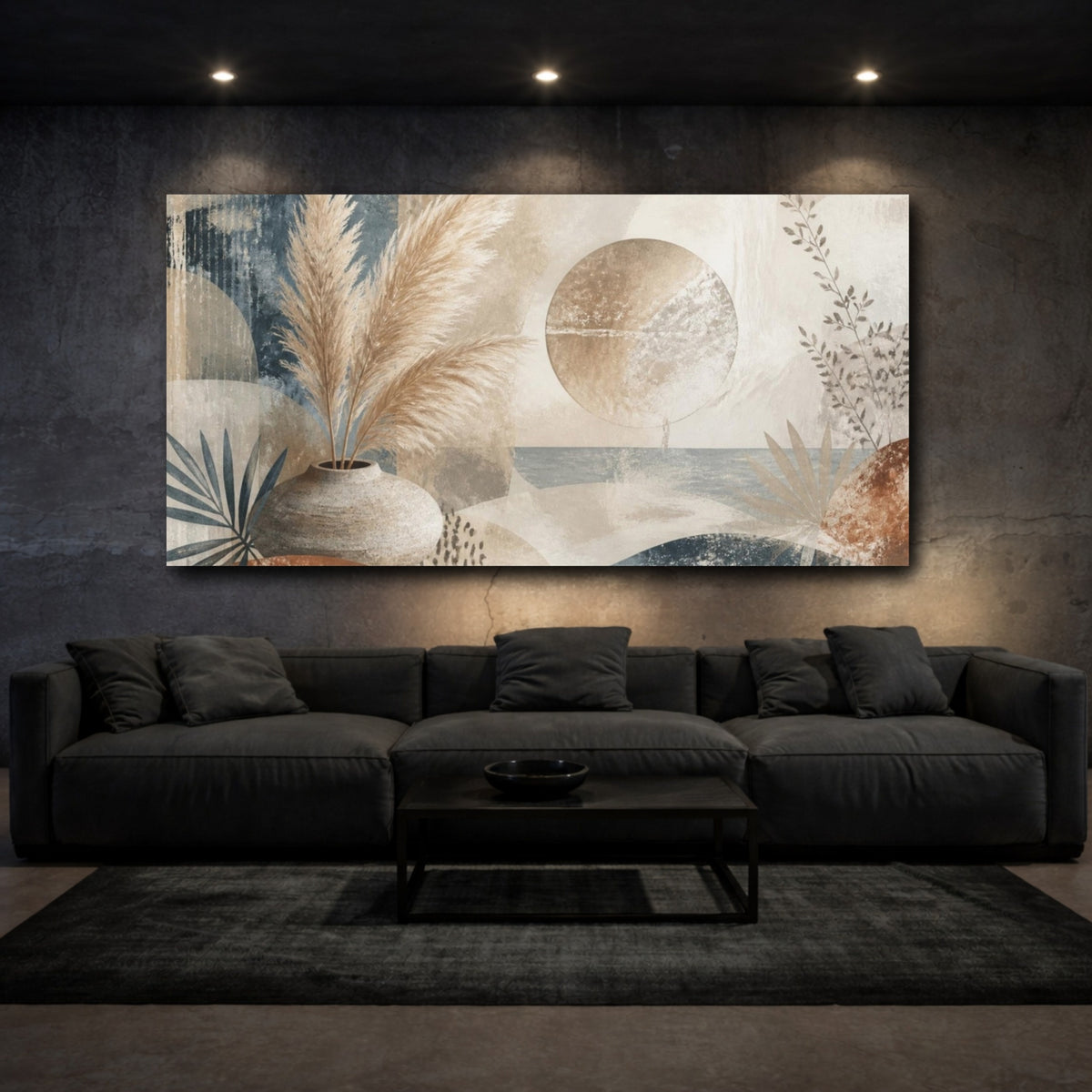 Mockup 3. Boho Pampas Moon shown as canvas print