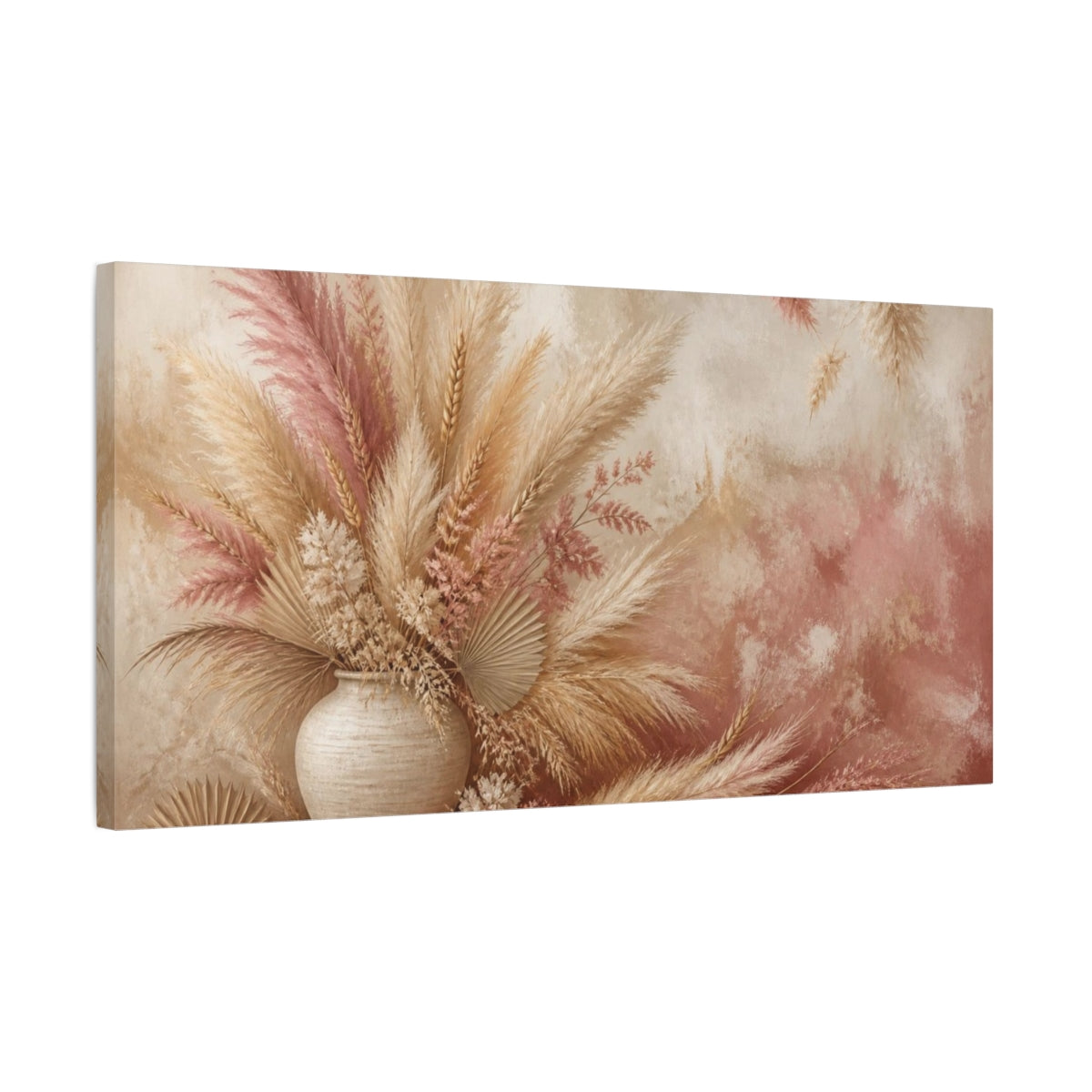 Side Mockup 1. Boho Pampas Vase Bouquet shown as canvas print