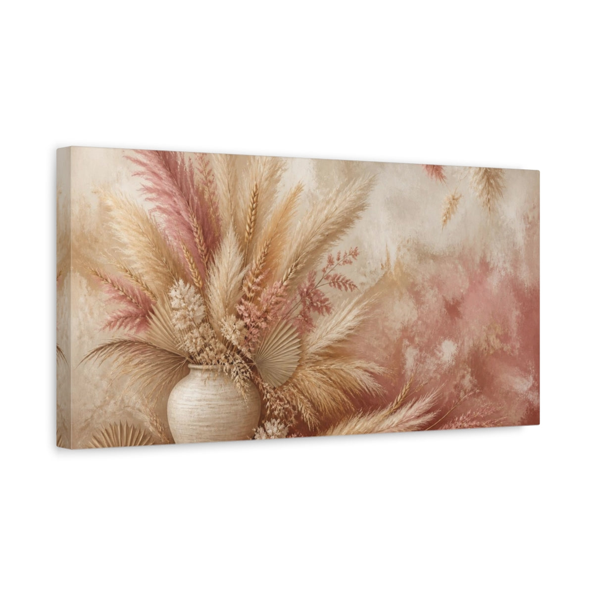 Side Mockup 3. Boho Pampas Vase Bouquet shown as canvas print