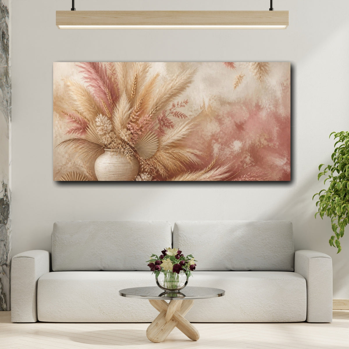 Mockup 2. Boho Pampas Vase Bouquet shown as canvas print
