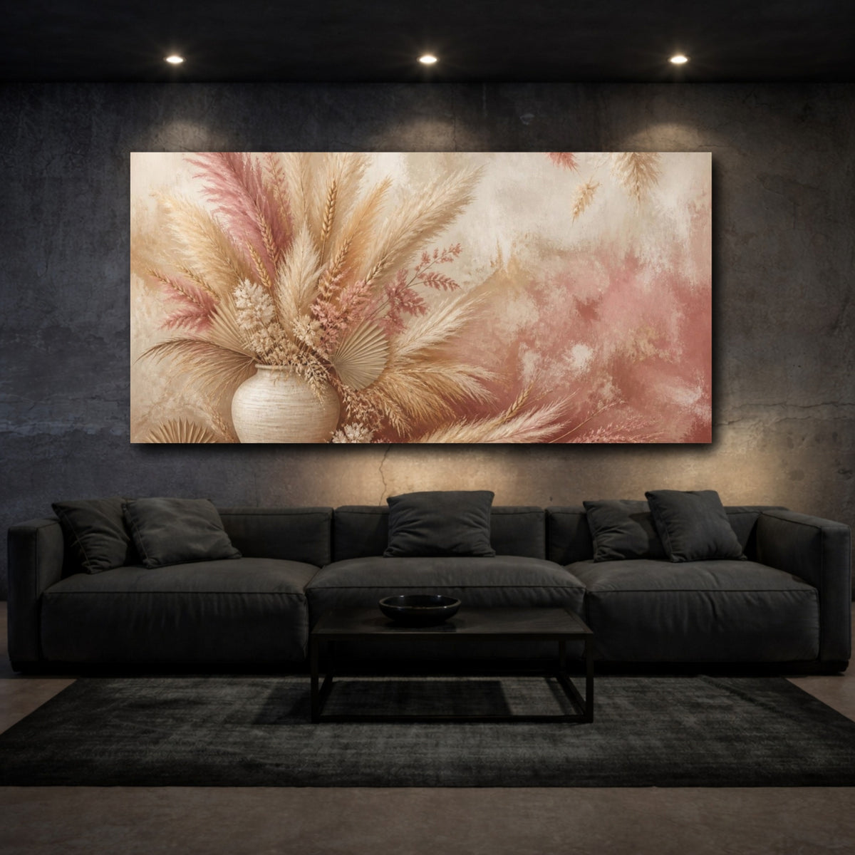 Mockup 3. Boho Pampas Vase Bouquet shown as canvas print