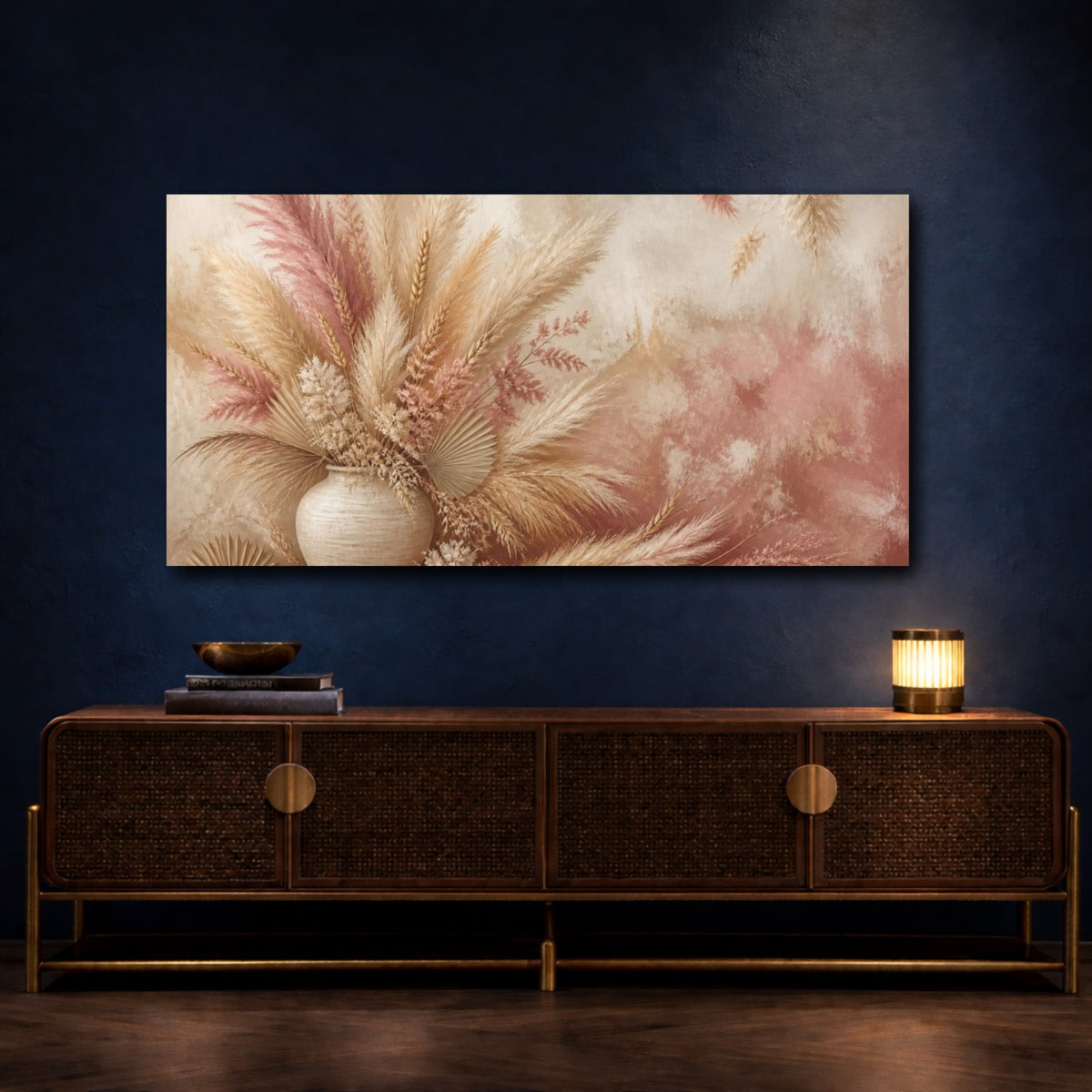 Mockup 4. Boho Pampas Vase Bouquet shown as canvas print