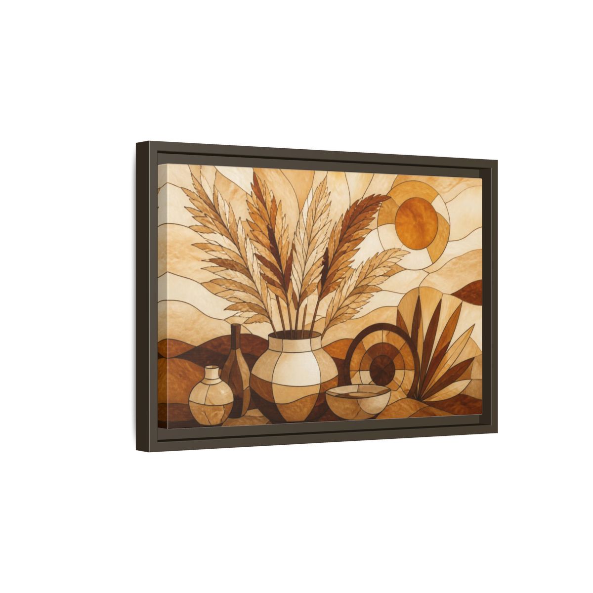 Side Mockup 5. Boho Pampas Vase shown as framed canvas print