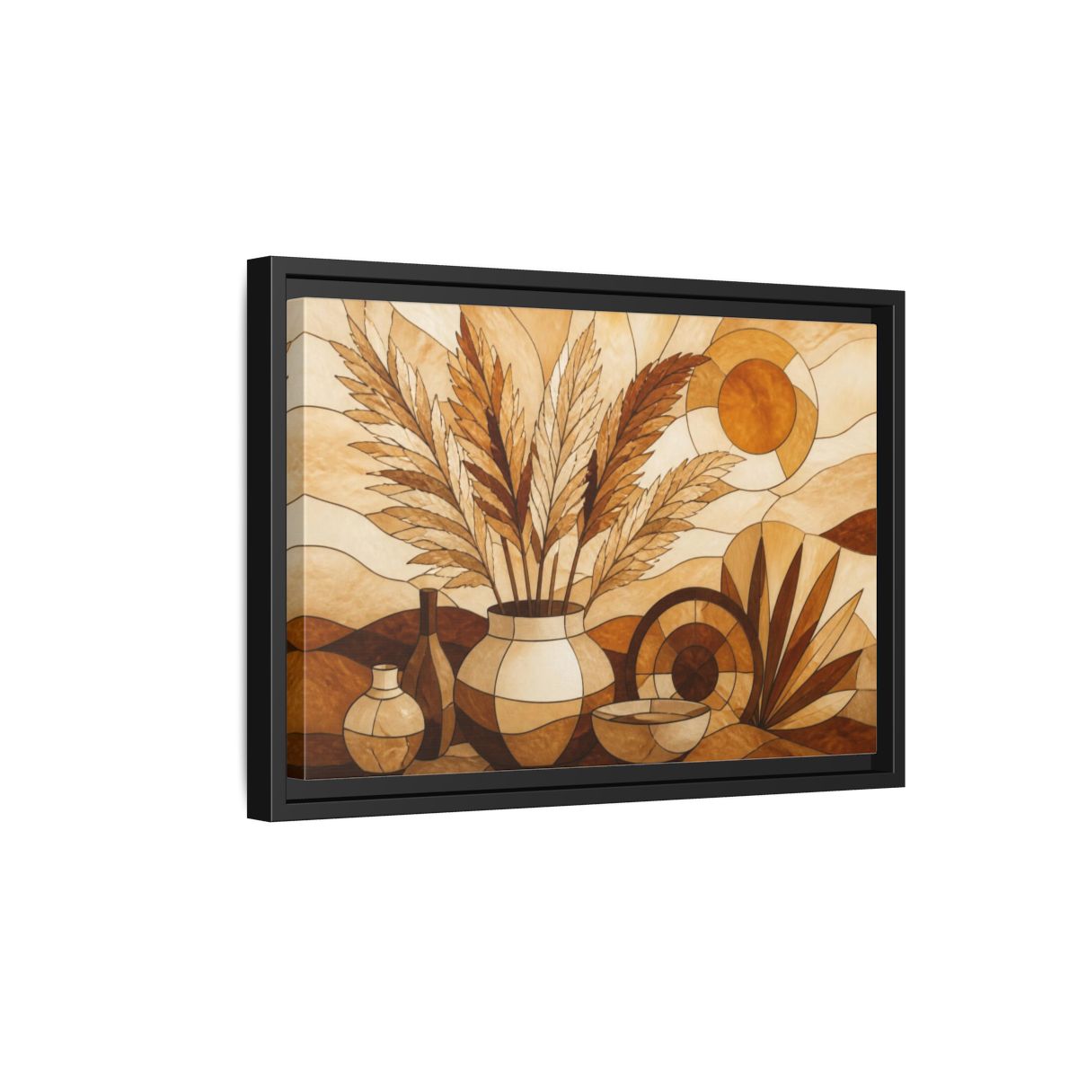 Side Mockup 6. Boho Pampas Vase shown as framed canvas print