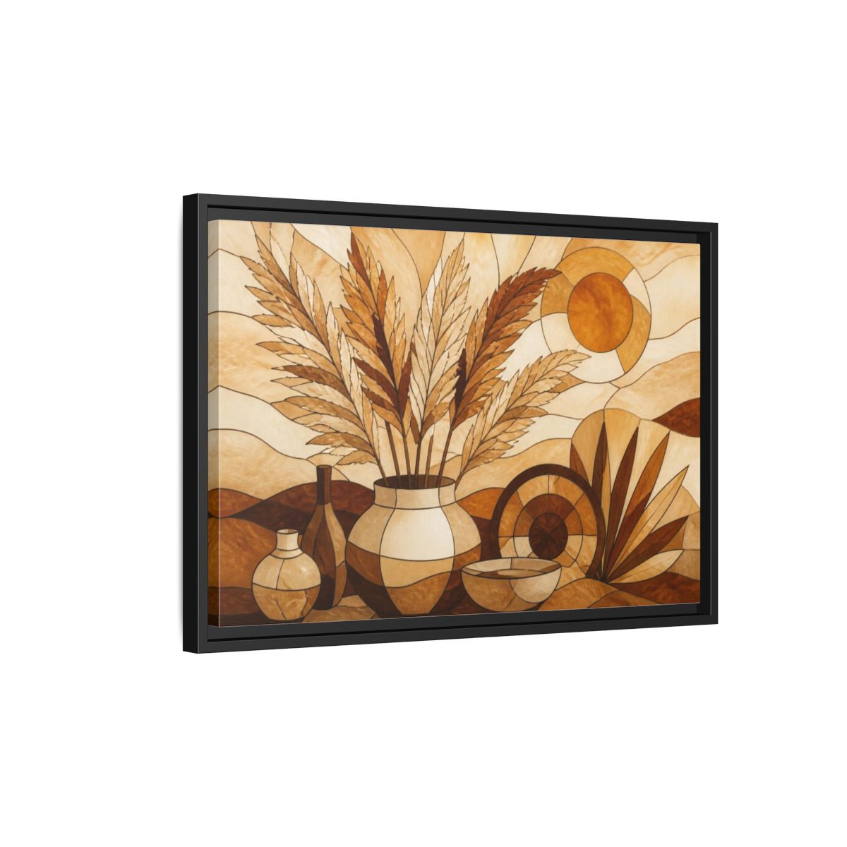 Side Mockup 3. Boho Pampas Vase shown as framed canvas print