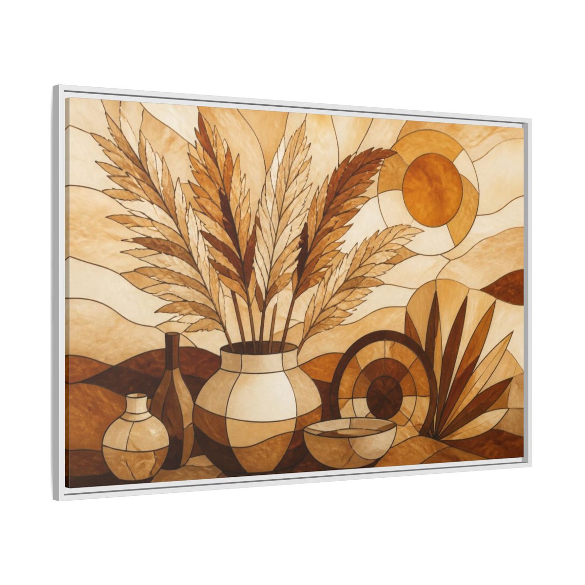Side Mockup 7. Boho Pampas Vase shown as framed canvas print