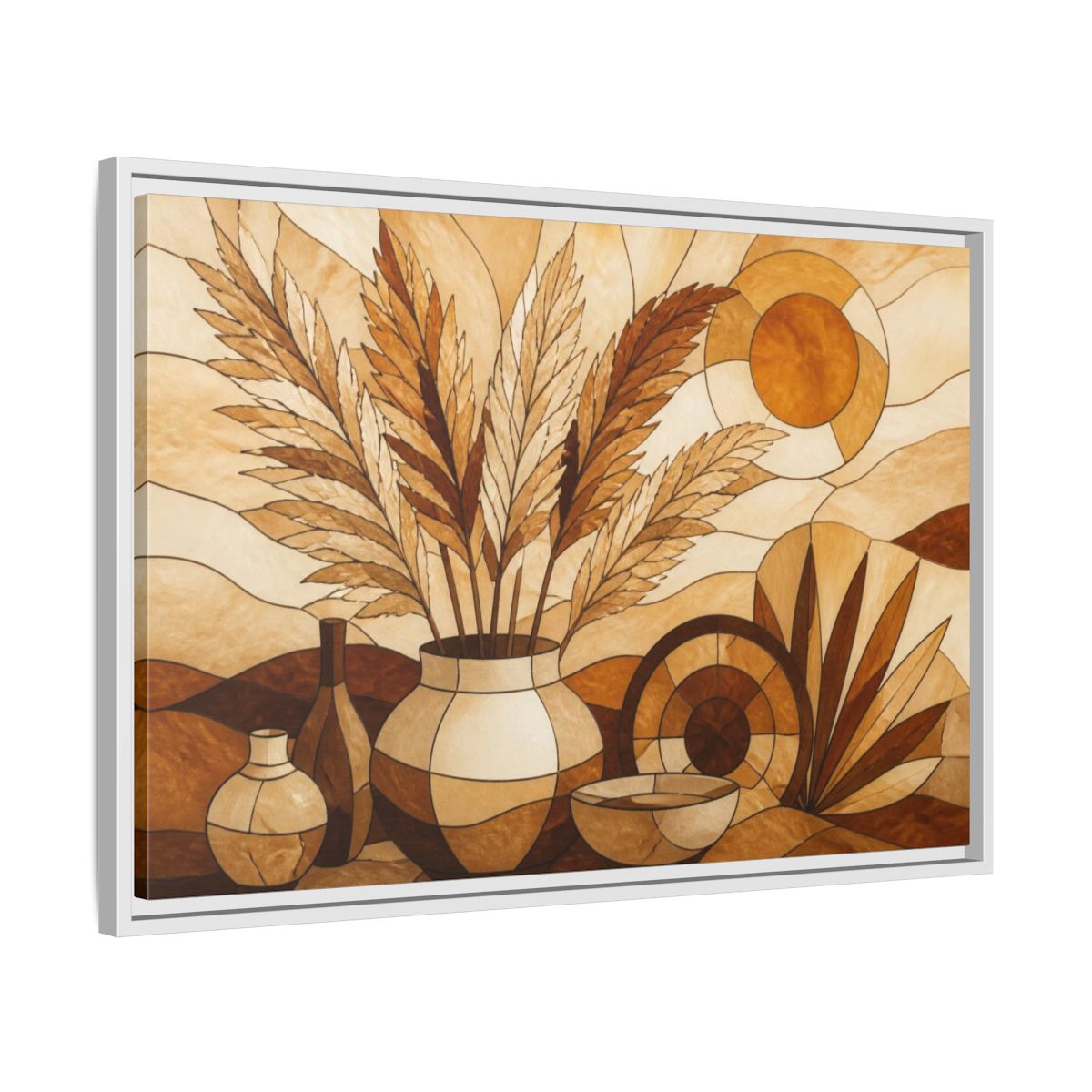 Side Mockup 10. Boho Pampas Vase shown as framed canvas print