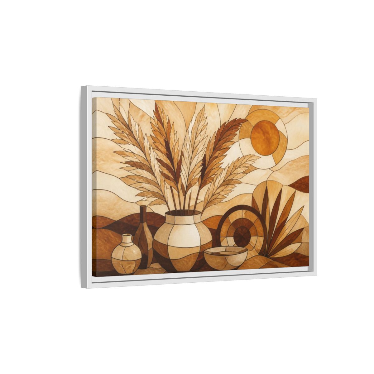 Side Mockup 1. Boho Pampas Vase shown as framed canvas print