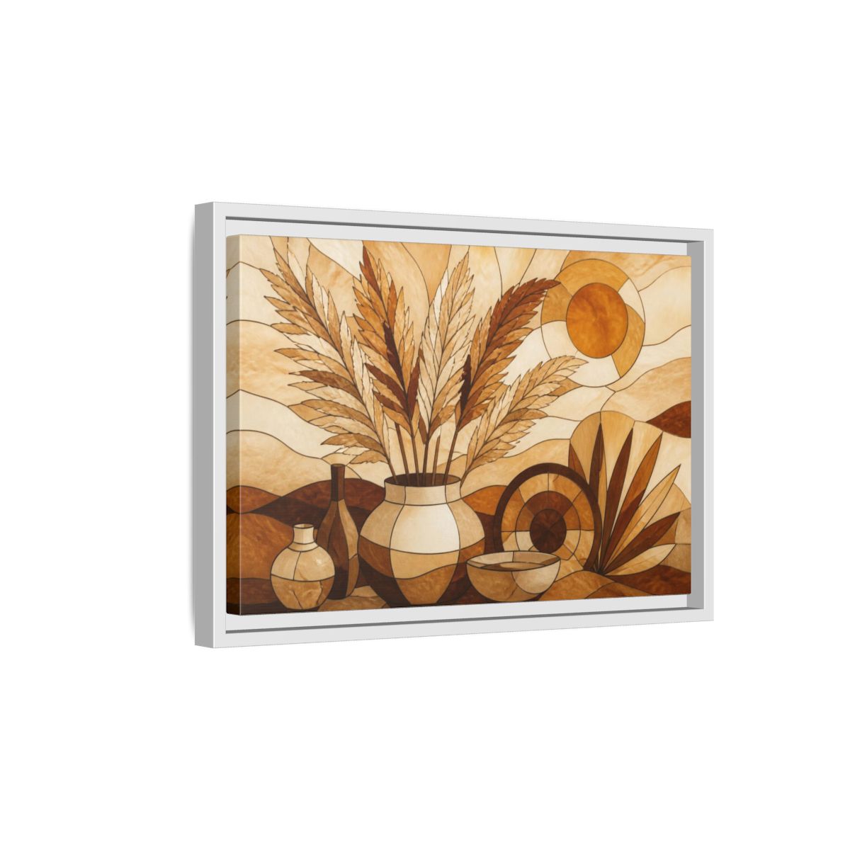 Side Mockup 4. Boho Pampas Vase shown as framed canvas print