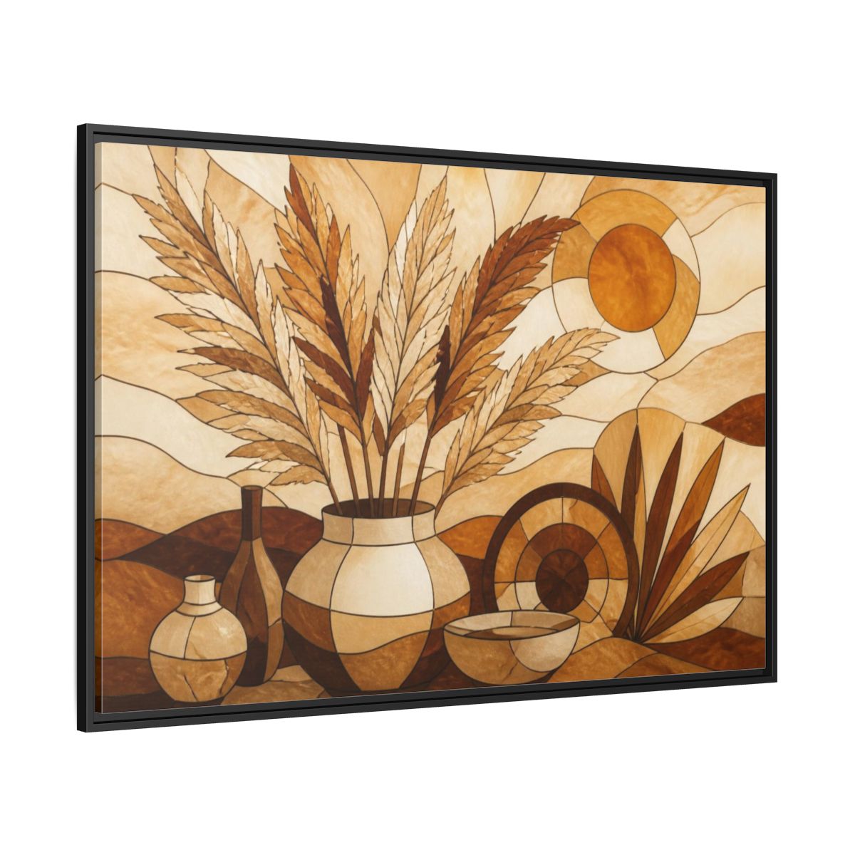 Side Mockup 12. Boho Pampas Vase shown as framed canvas print