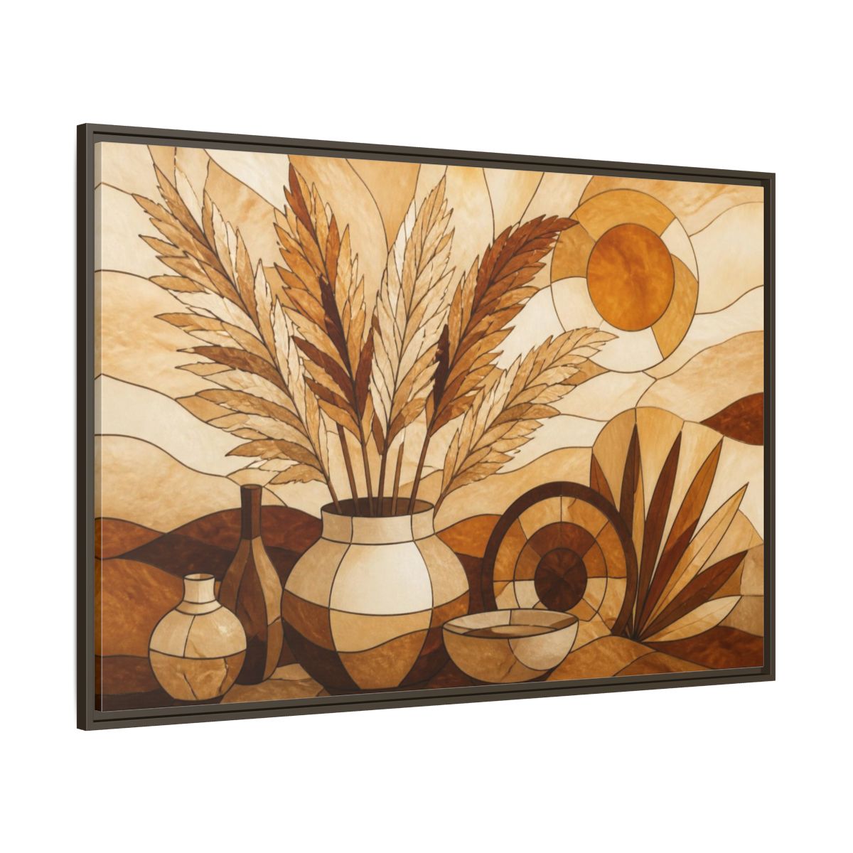 Side Mockup 8. Boho Pampas Vase shown as framed canvas print
