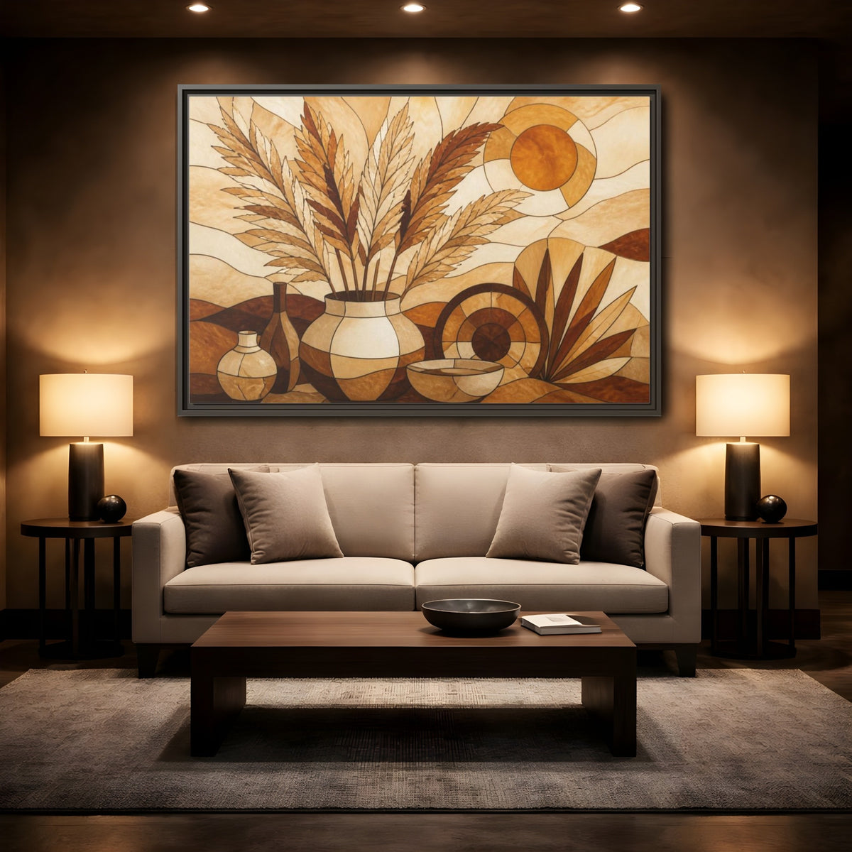 Mockup 2. Boho Pampas Vase shown as framed canvas print