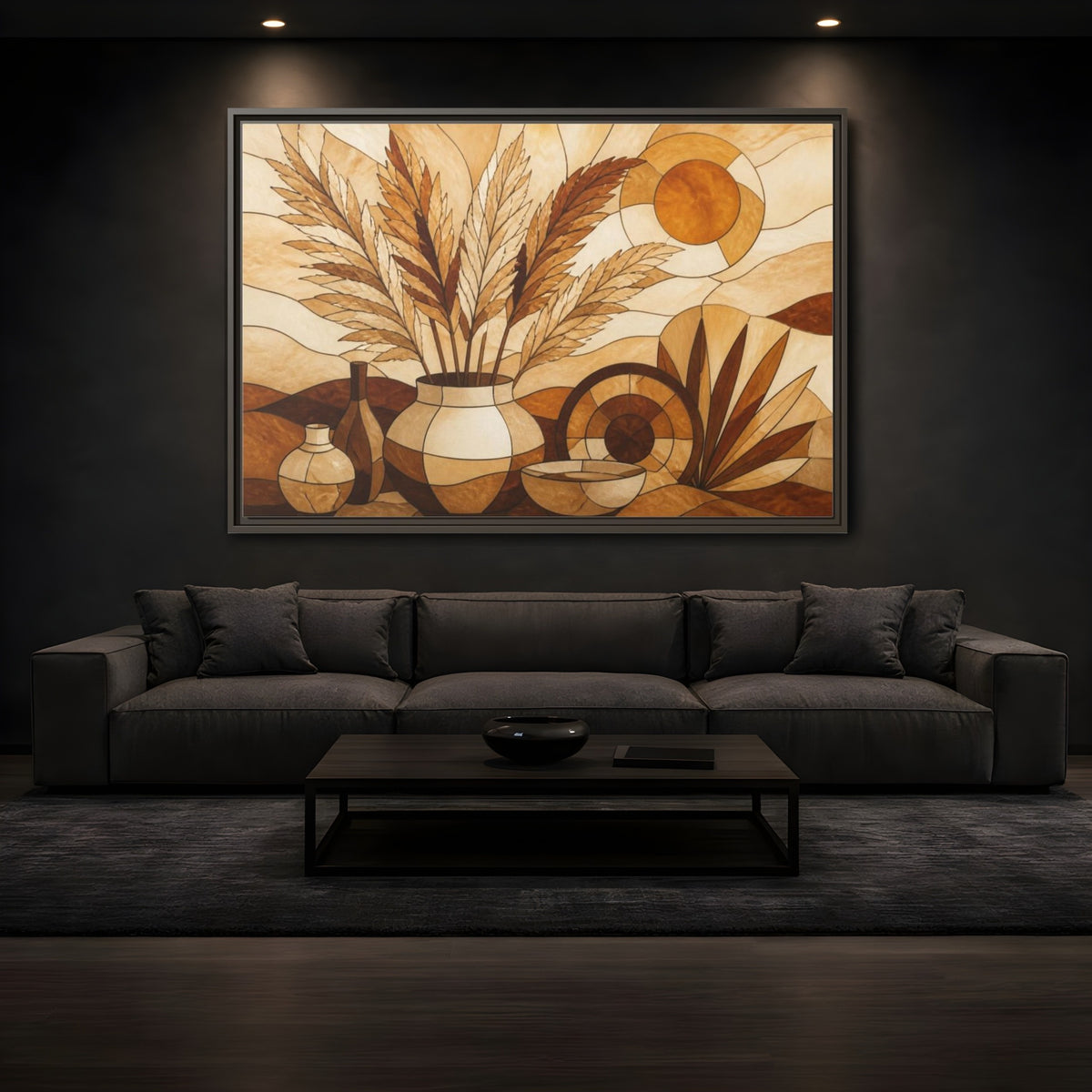 Mockup 3. Boho Pampas Vase shown as framed canvas print