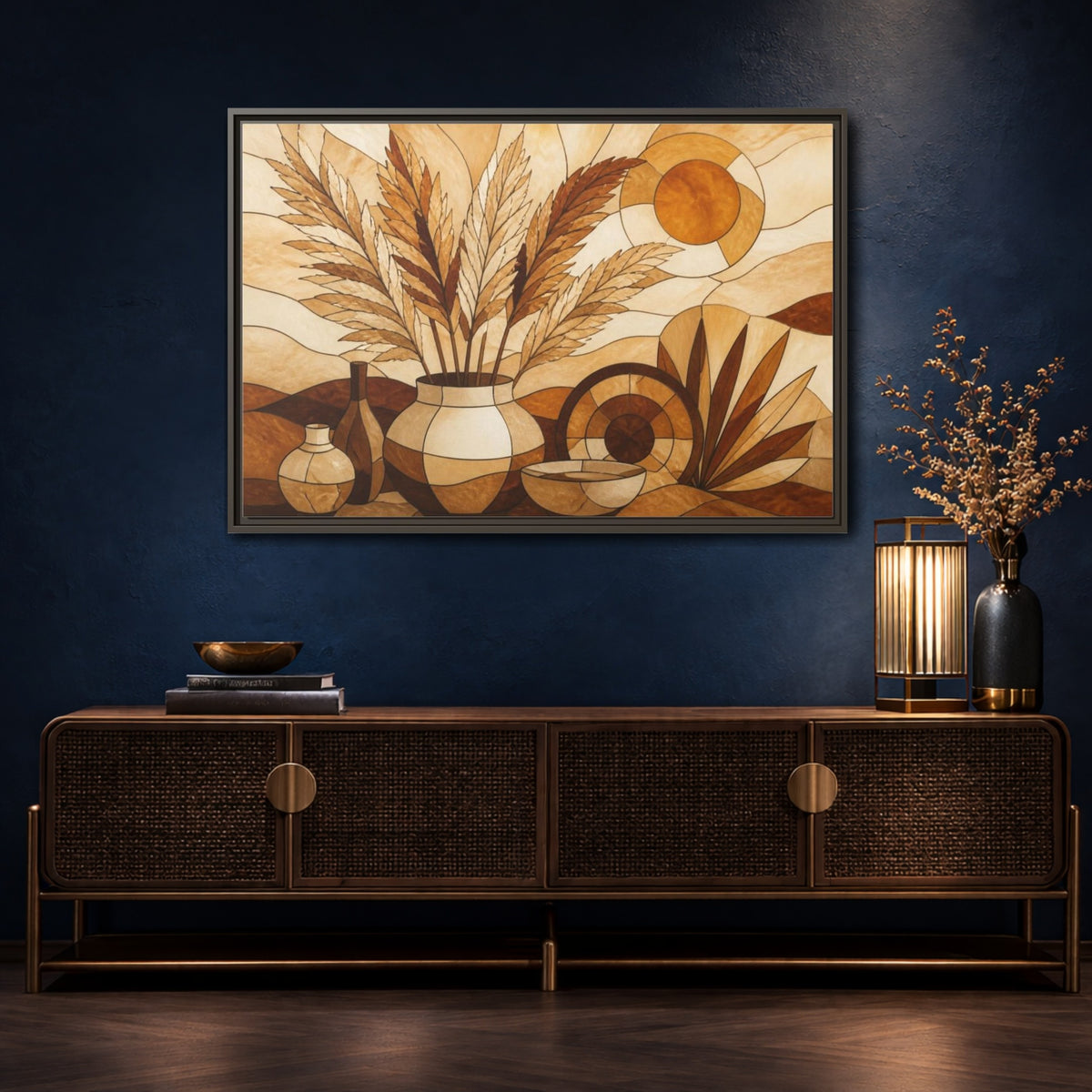 Mockup 4. Boho Pampas Vase shown as framed canvas print