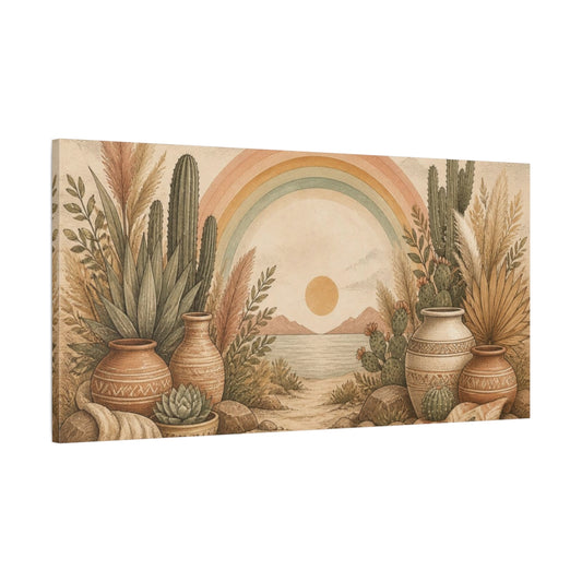 Main Mockup. Boho Rainbow Oasis shown as canvas print