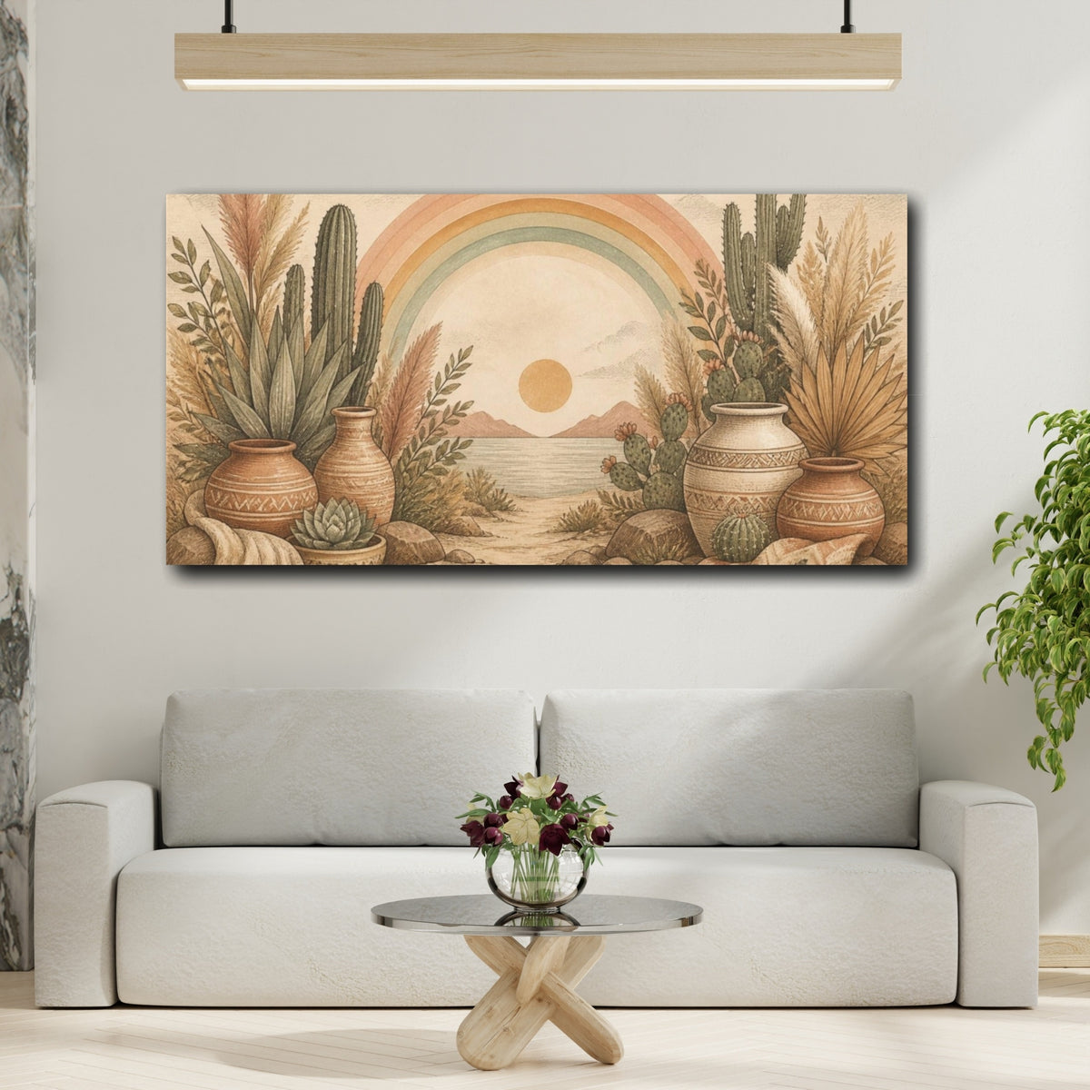 Mockup 2. Boho Rainbow Oasis shown as canvas print