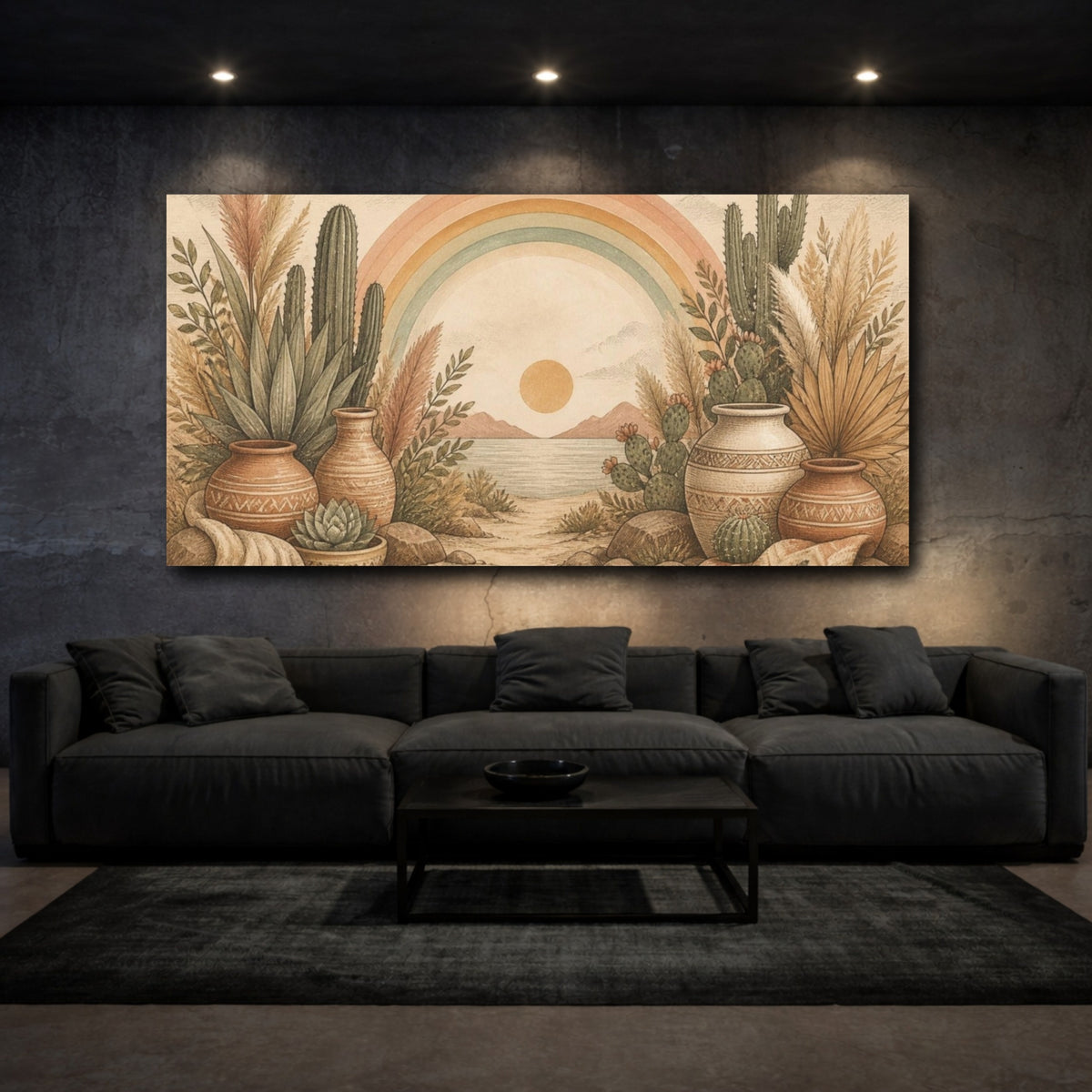 Mockup 3. Boho Rainbow Oasis shown as canvas print