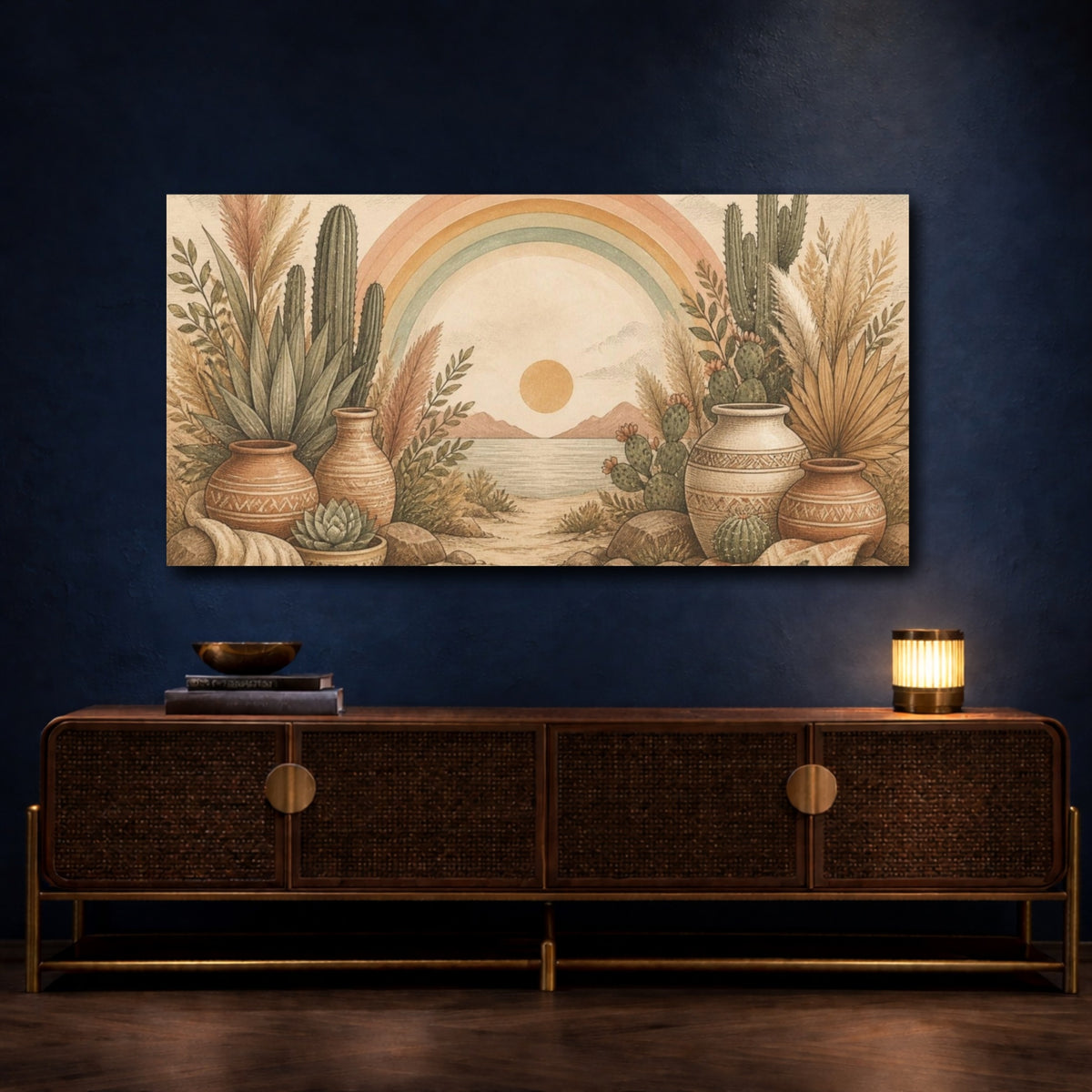 Mockup 4. Boho Rainbow Oasis shown as canvas print