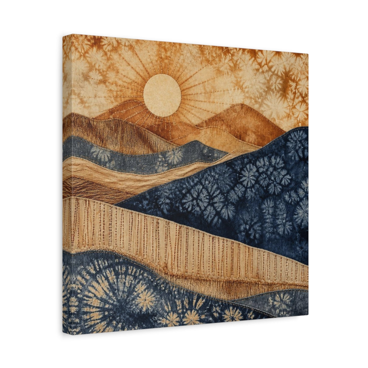 Side Mockup 6. Boho Sunrise Indigo Hills shown as canvas print