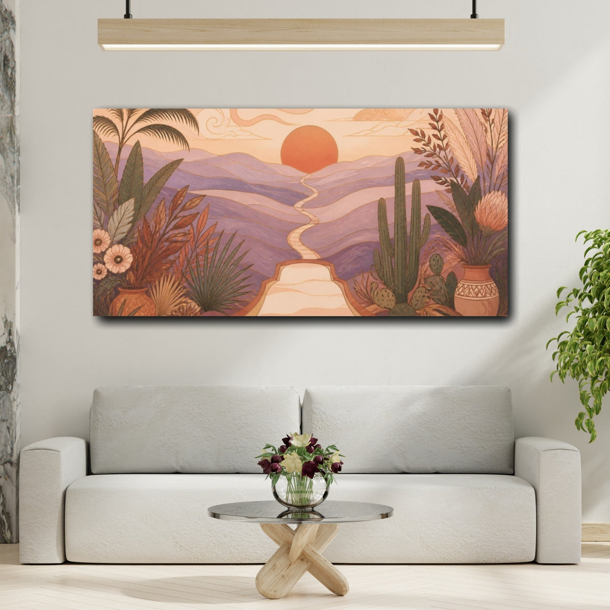 Mockup 2. Boho Sunset Trail shown as canvas print