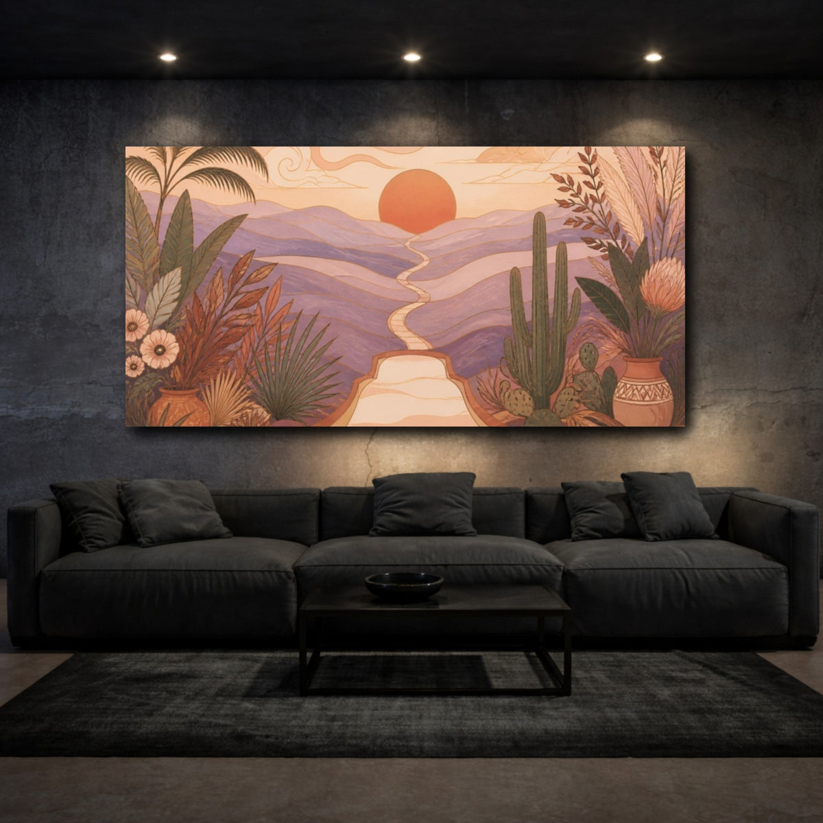 Mockup 3. Boho Sunset Trail shown as canvas print