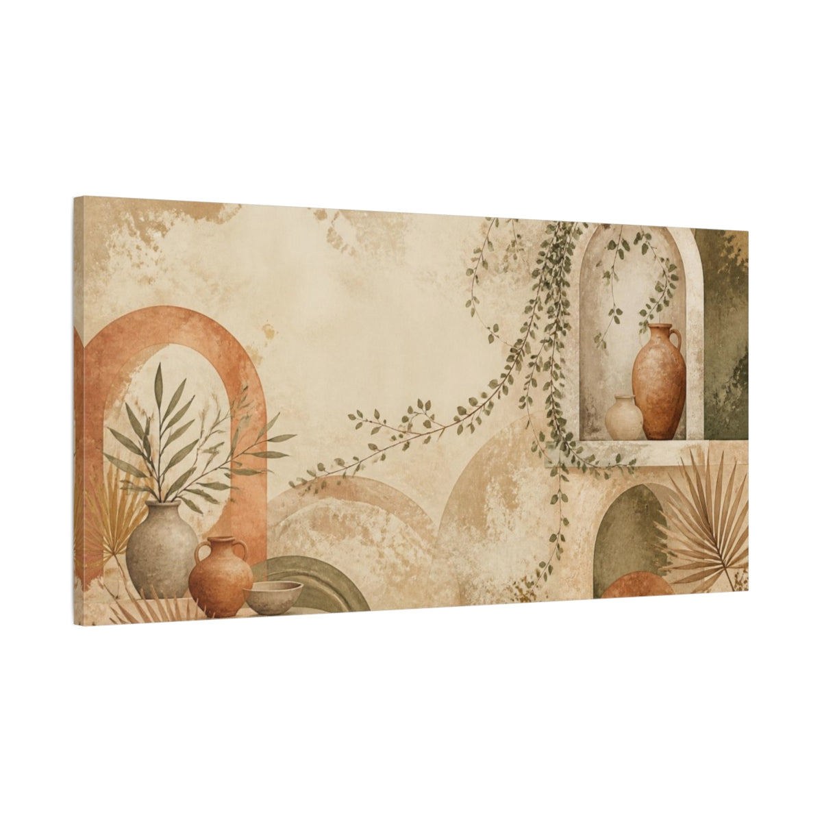 Main Mockup. Boho Terracotta Vases shown as canvas print