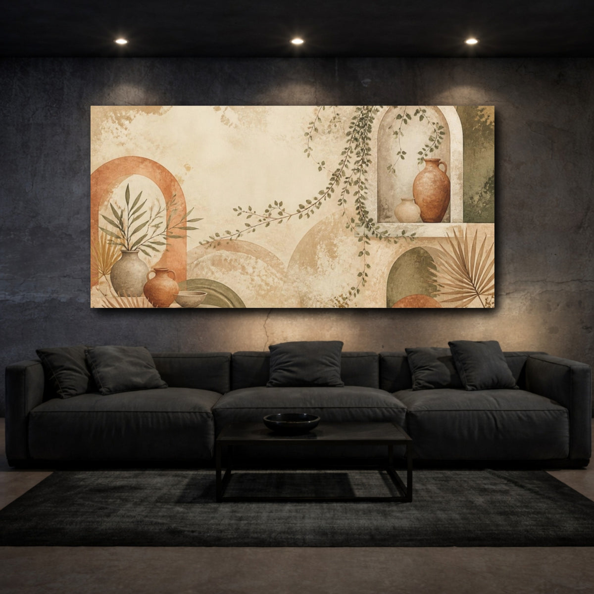 Mockup 3. Boho Terracotta Vases shown as canvas print