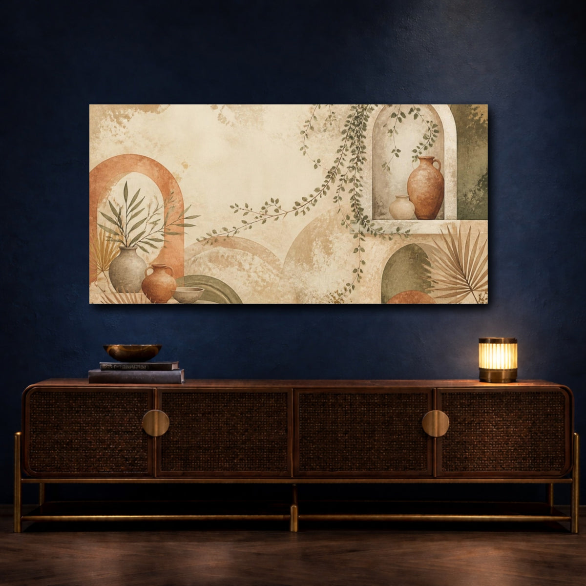 Mockup 4. Boho Terracotta Vases shown as canvas print