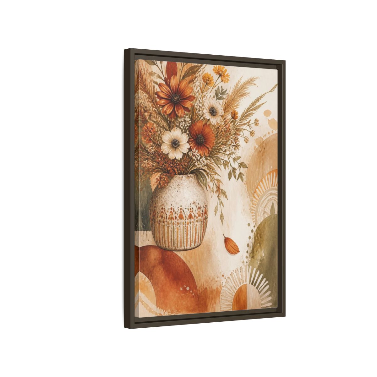 Side Mockup 2. Boho Wildflower Bouquet shown as framed canvas print