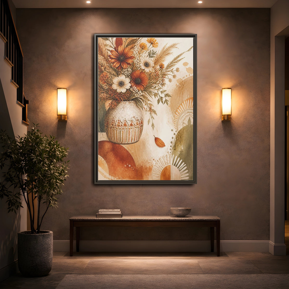 Mockup 2. Boho Wildflower Bouquet shown as framed canvas print