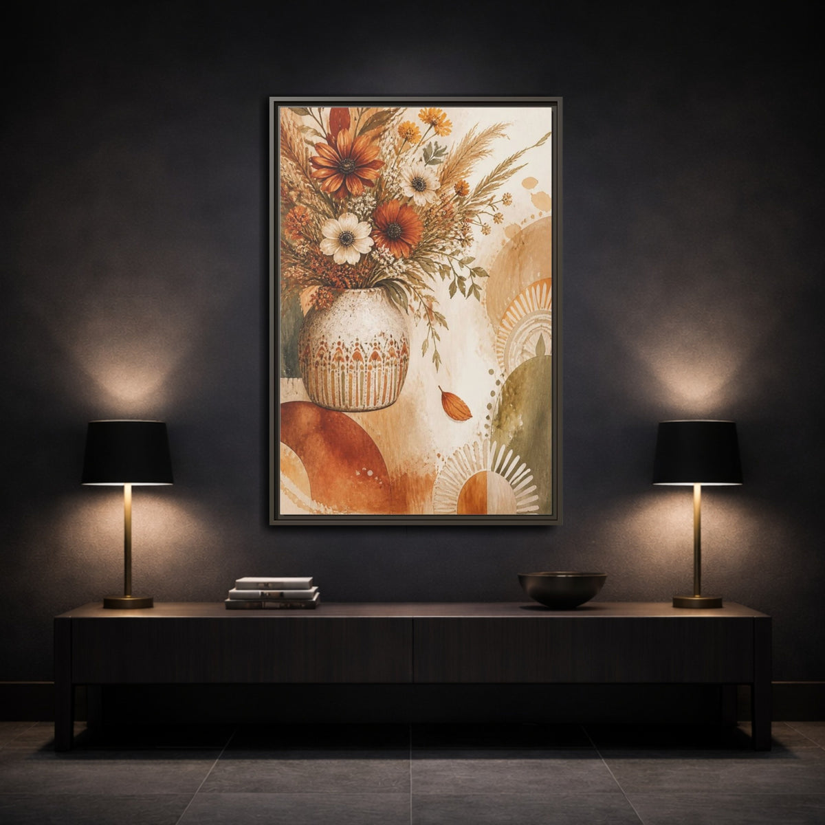 Mockup 3. Boho Wildflower Bouquet shown as framed canvas print