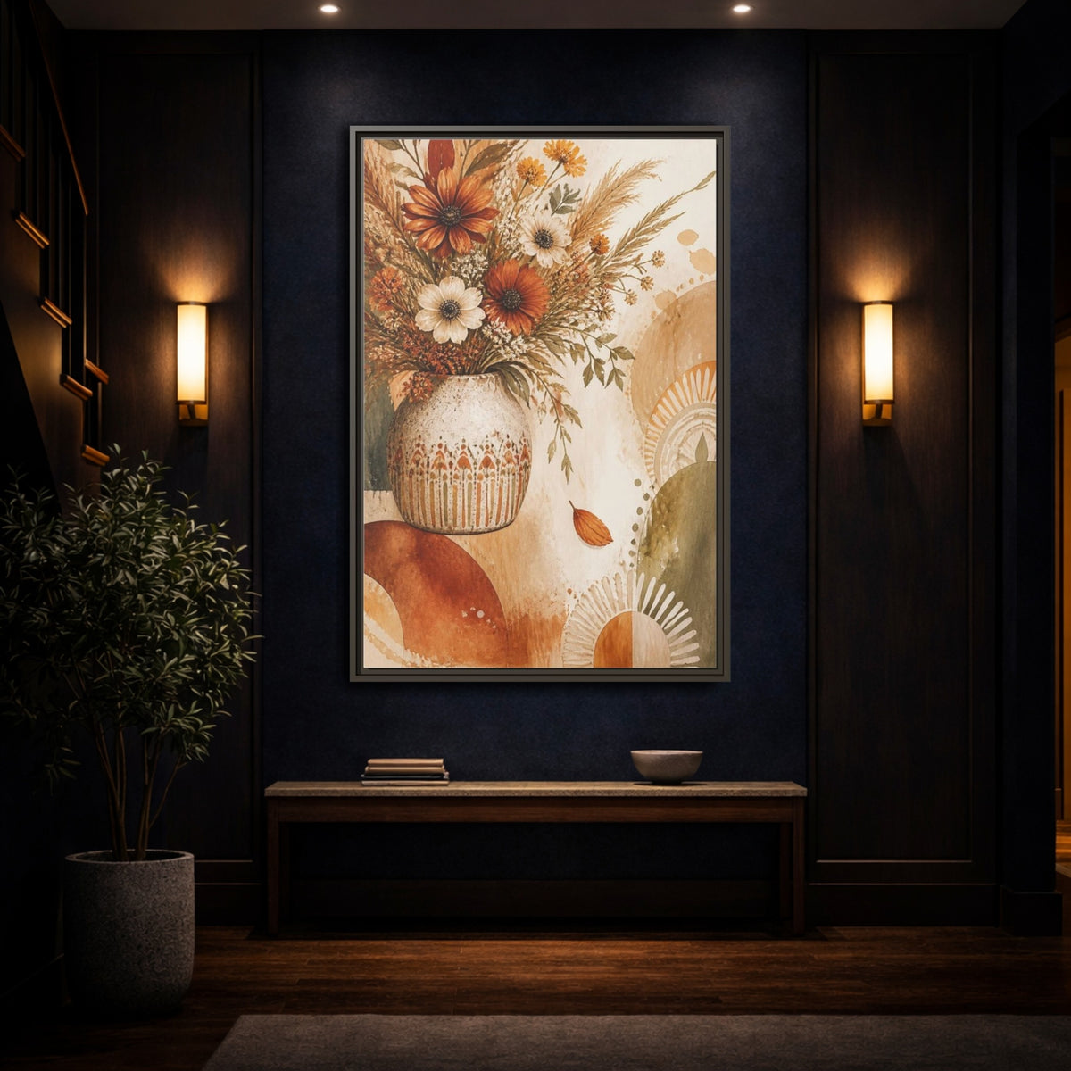 Mockup 4. Boho Wildflower Bouquet shown as framed canvas print
