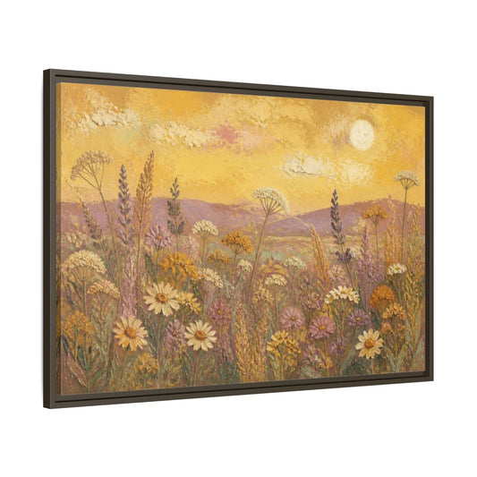 Main Mockup. Boho Wildflower Sunset shown as framed canvas print