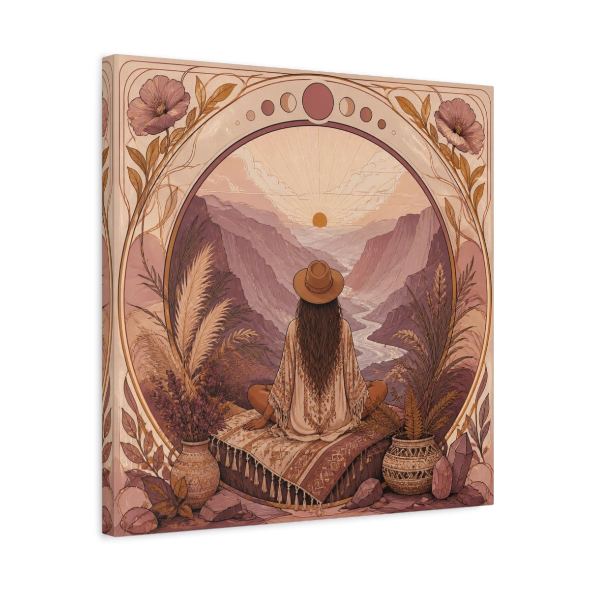 Side Mockup 5. Boho Woman In Canyon shown as canvas print