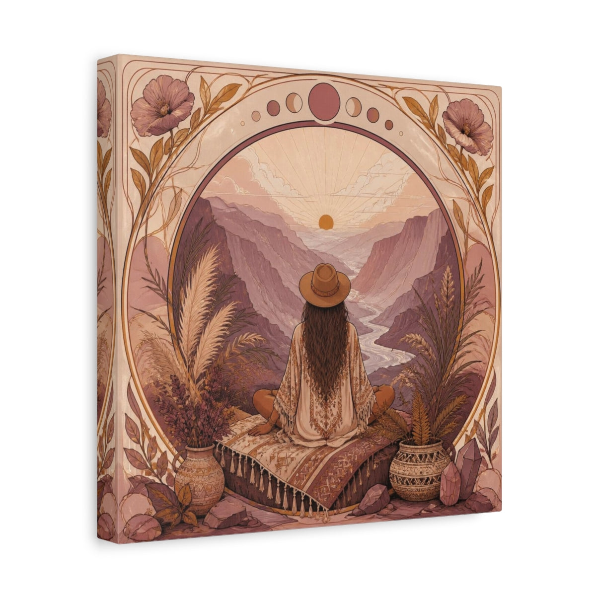 Side Mockup 8. Boho Woman In Canyon shown as canvas print