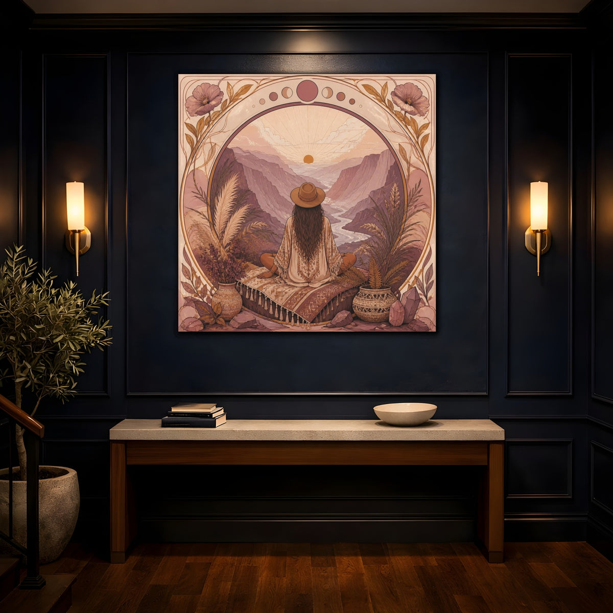 Mockup 4. Boho Woman In Canyon shown as canvas print