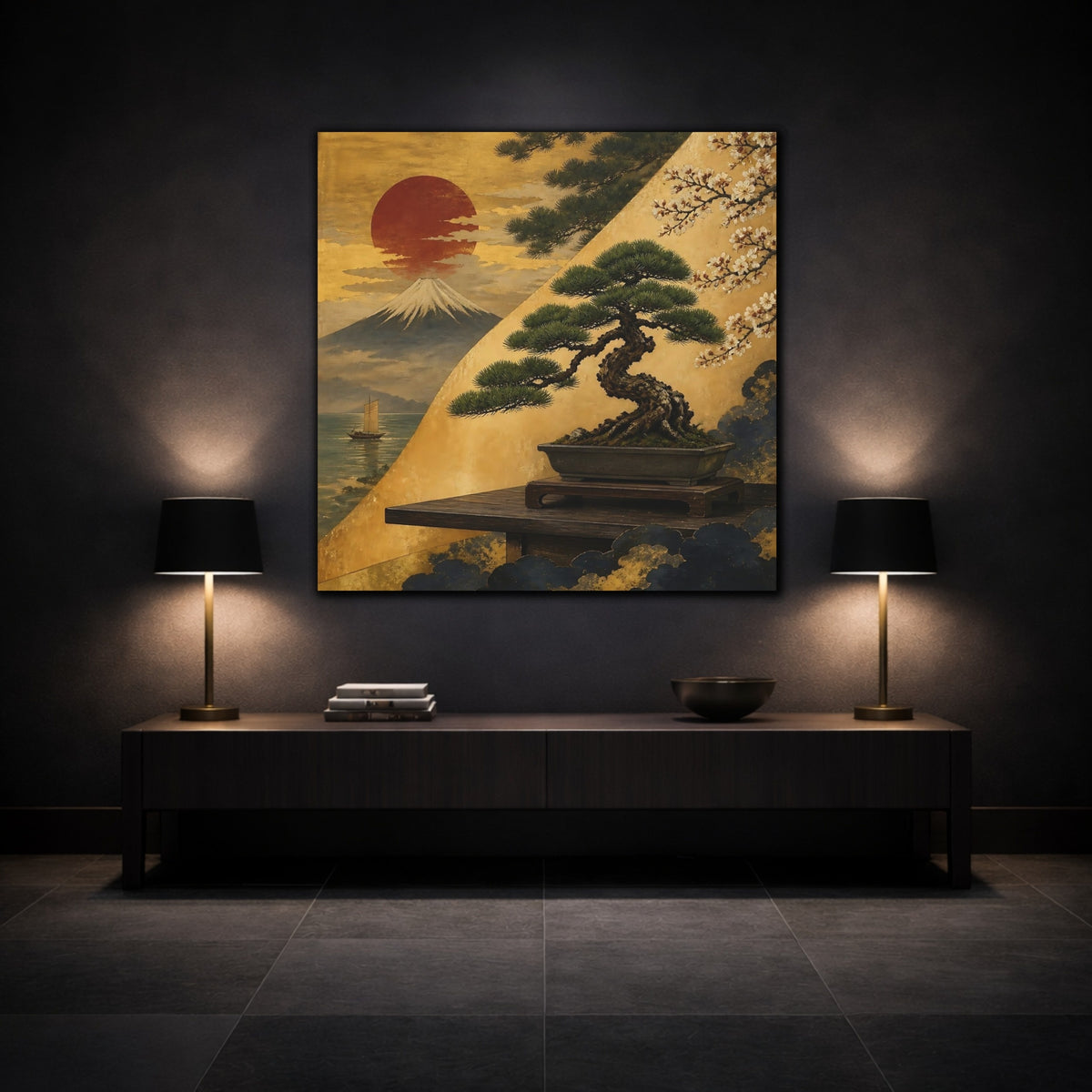 Mockup 3. Bonsai By Mount Fuji shown as canvas print