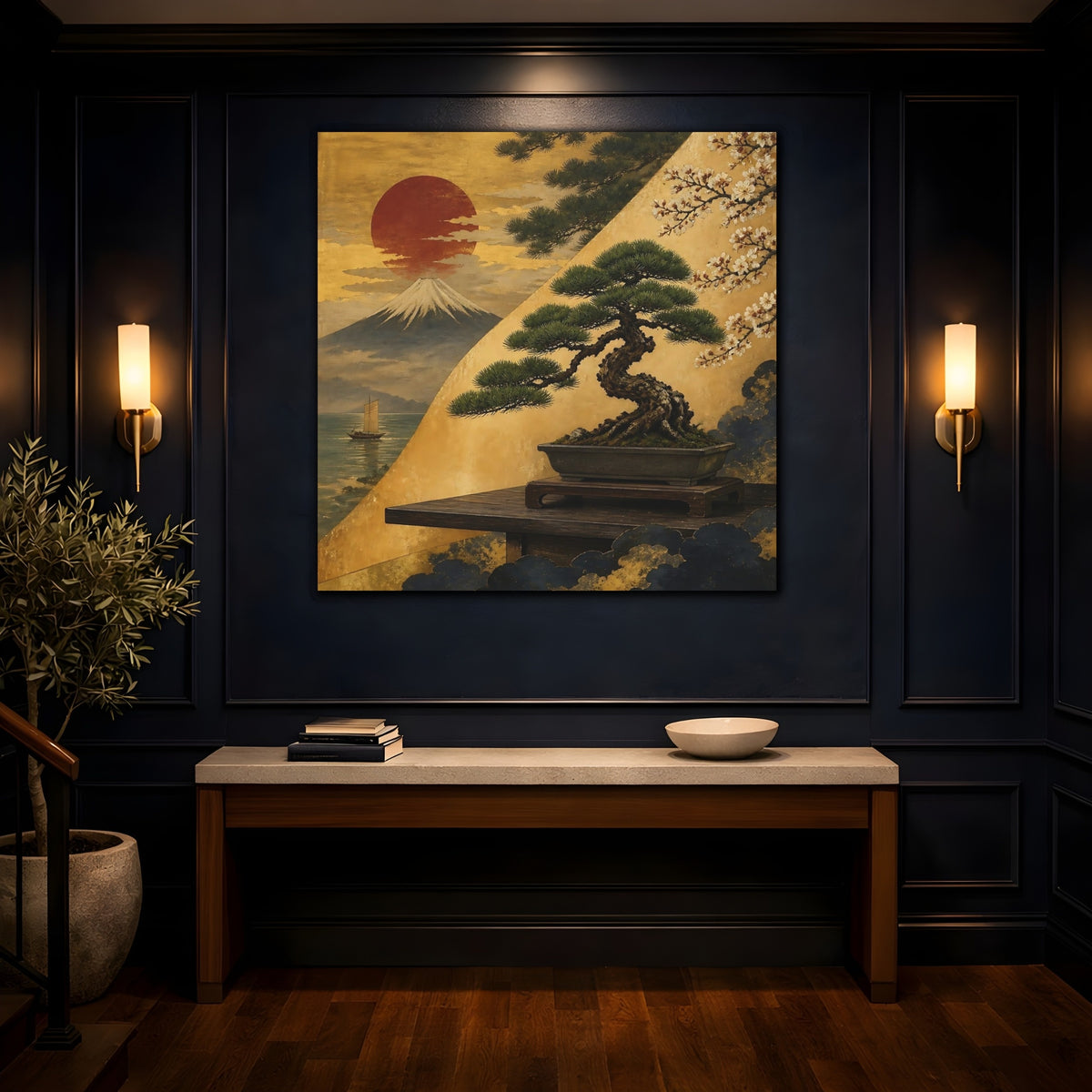 Mockup 4. Bonsai By Mount Fuji shown as canvas print