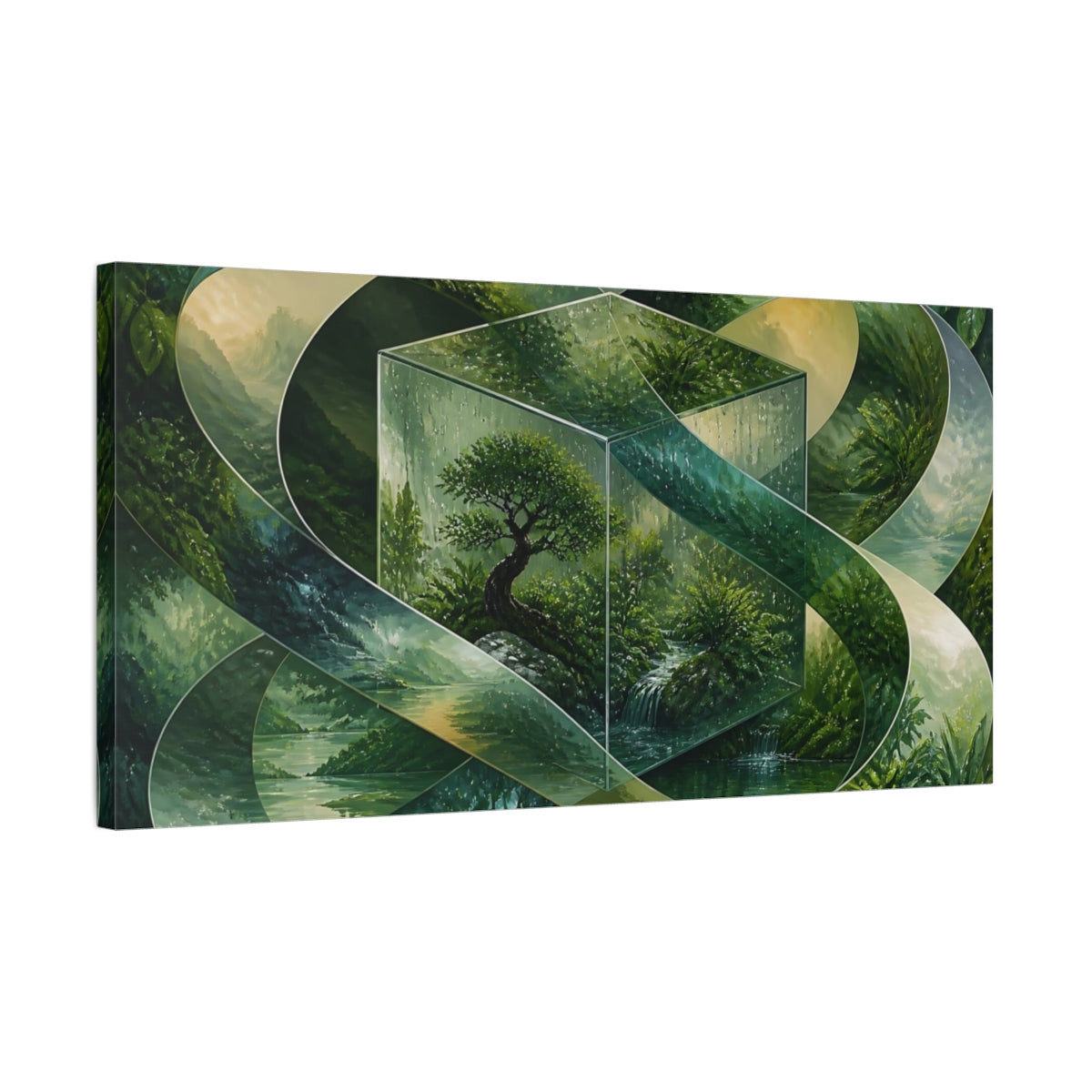 Side Mockup 1. Bonsai In Glass Cube shown as canvas print