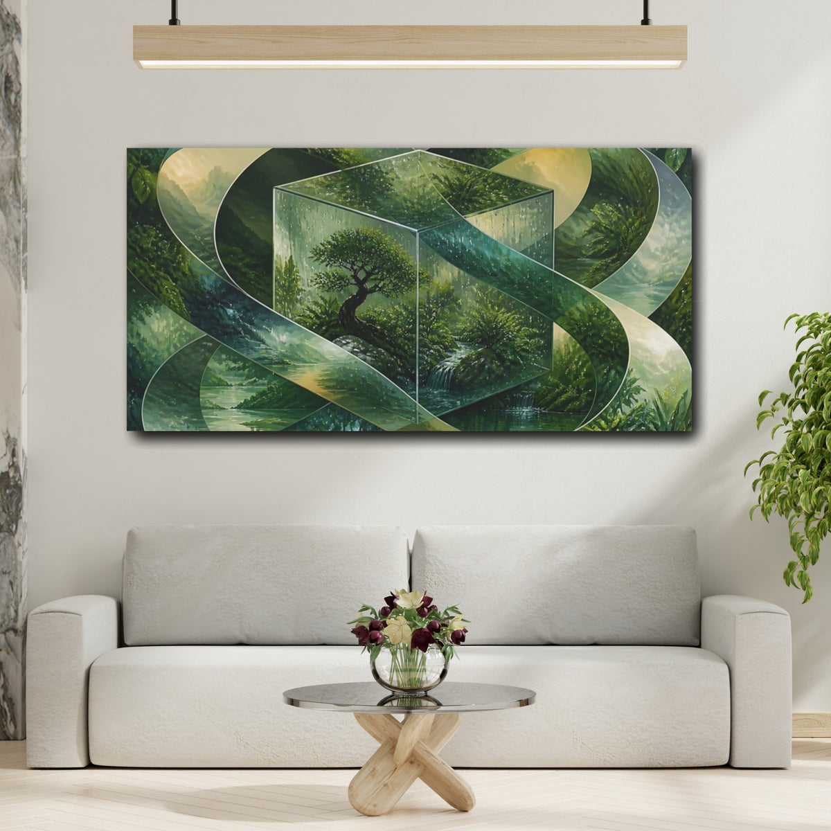 Mockup 2. Bonsai In Glass Cube shown as canvas print
