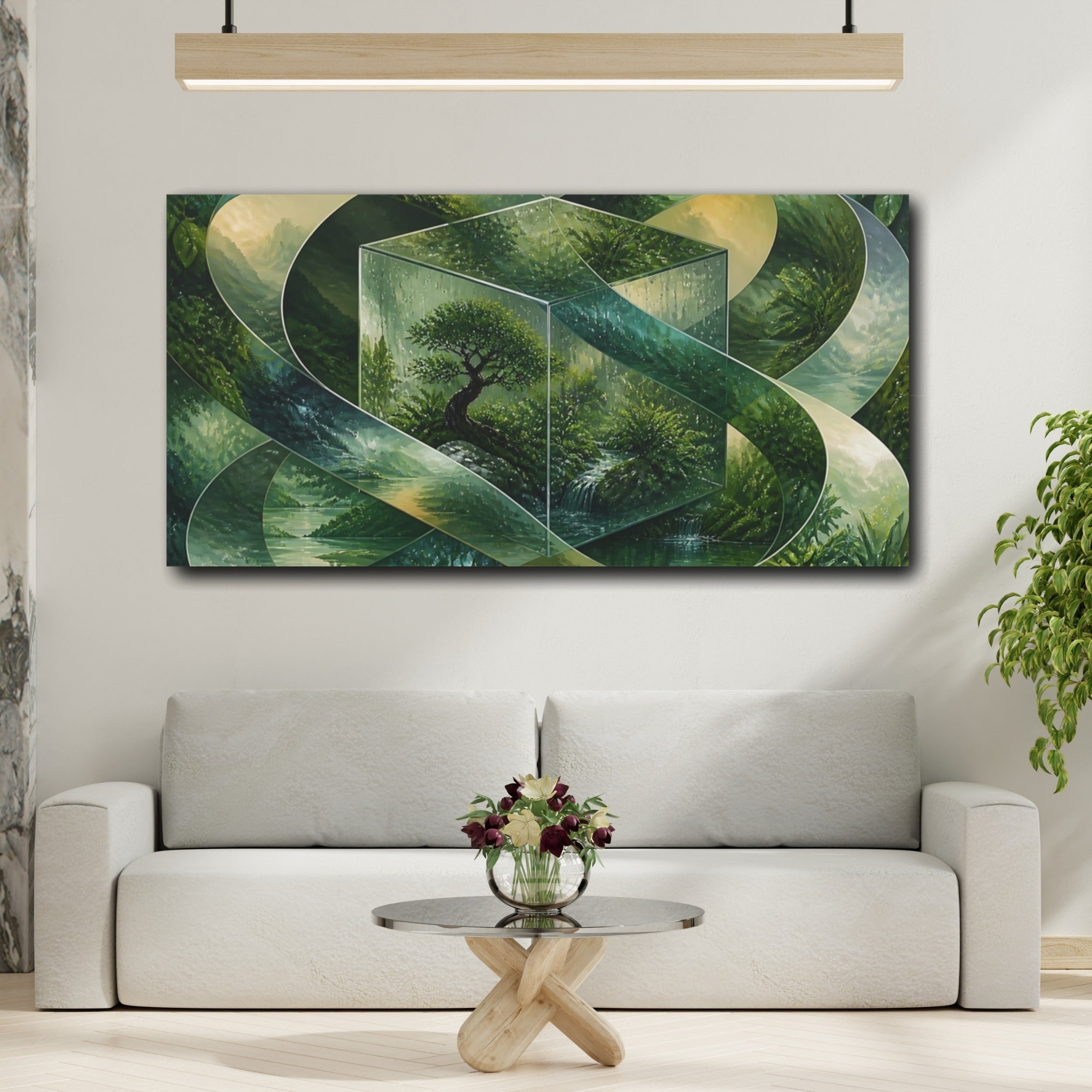 Mockup 2. Bonsai In Glass Cube shown as canvas print