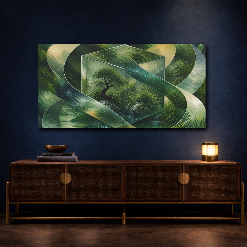 Mockup 4. Bonsai In Glass Cube shown as canvas print