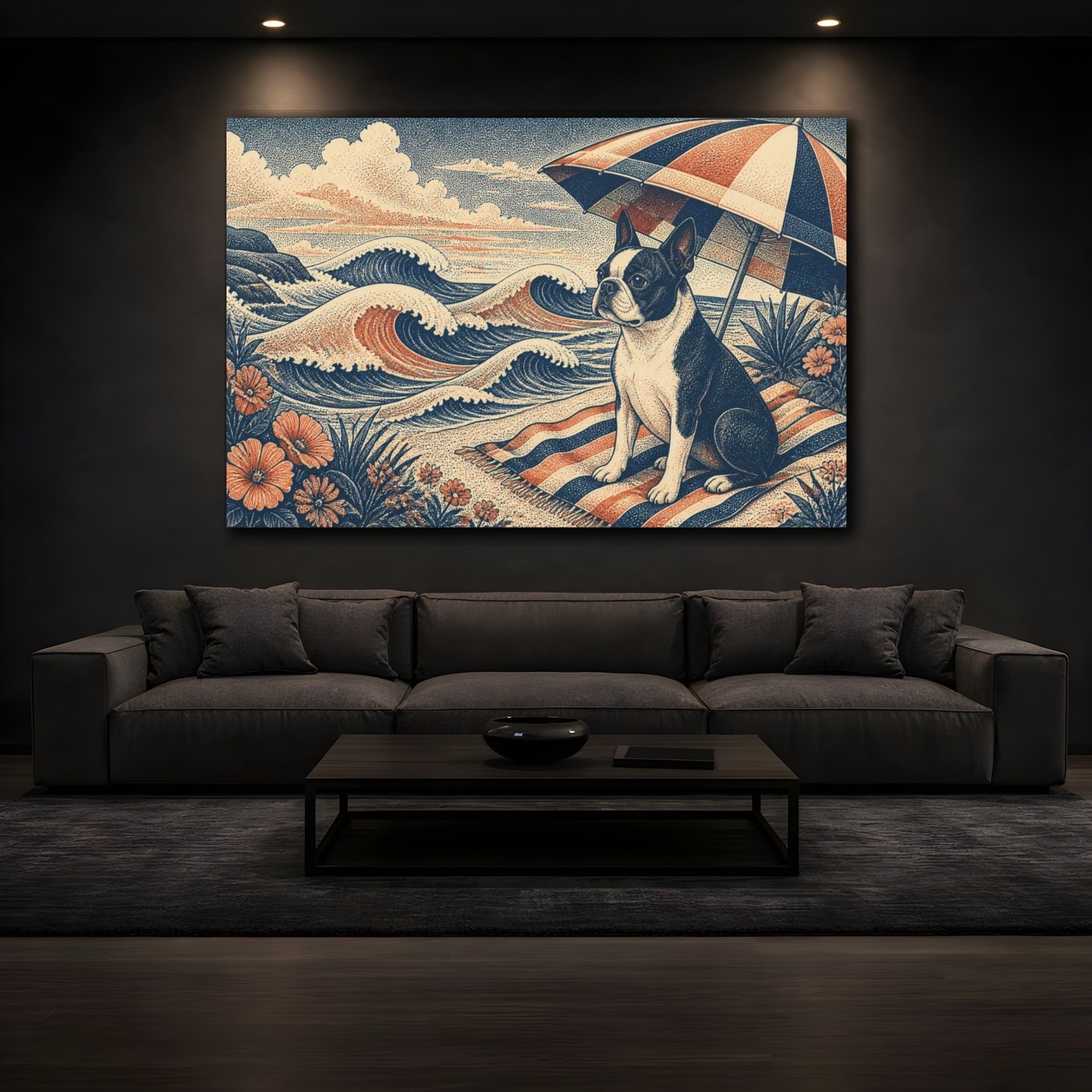 Mockup 3. Boston Terrier Pet Portrait shown as canvas print