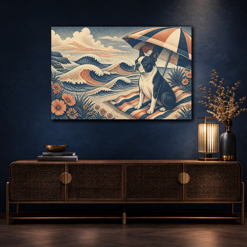 Mockup 4. Boston Terrier Pet Portrait shown as canvas print