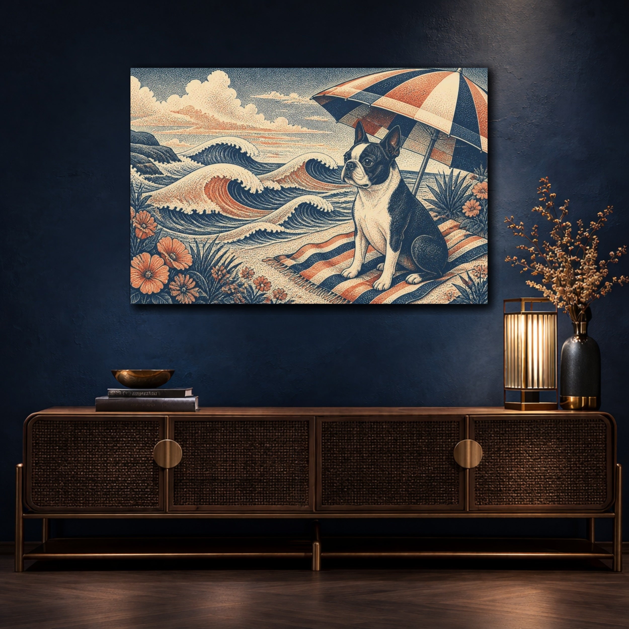 Mockup 4. Boston Terrier Pet Portrait shown as canvas print
