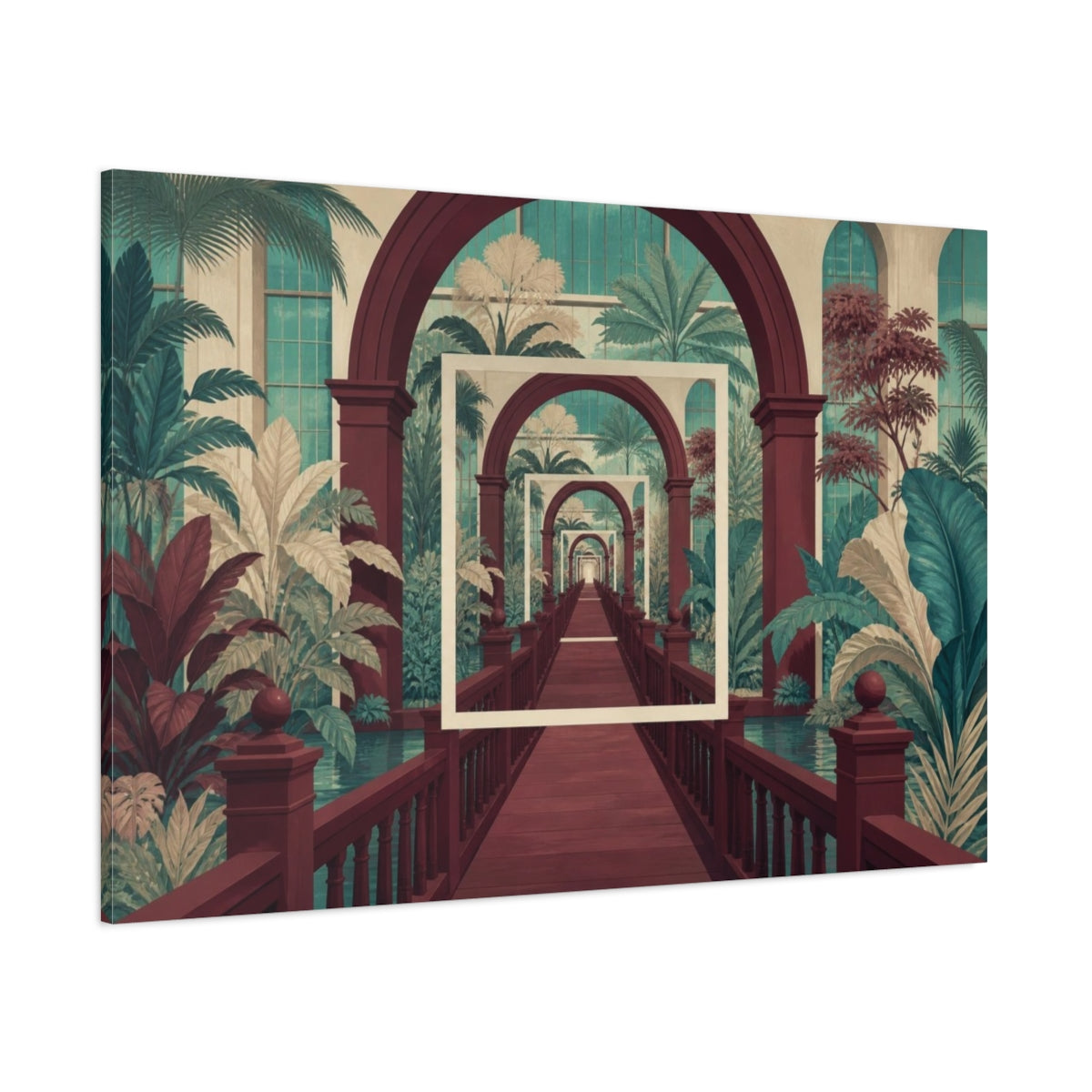 Side Mockup 1. Botanical Atrium Illusion shown as canvas print