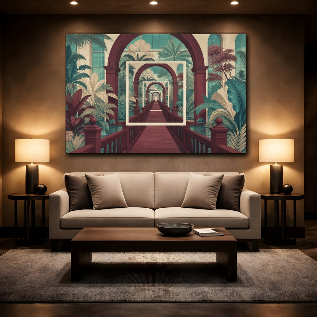 Mockup 2. Botanical Atrium Illusion shown as canvas print